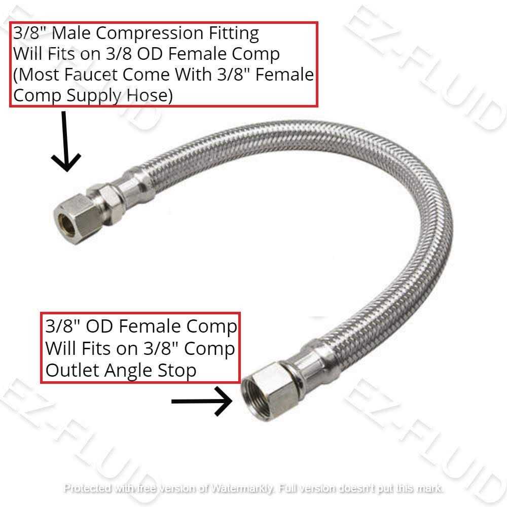 Ez-fluid Plumbing 3/8 Male Compression To 3/8-Inch Female Comp. Stainless Steel Braided Faucet Connector Line Extension - Cheap Fitting