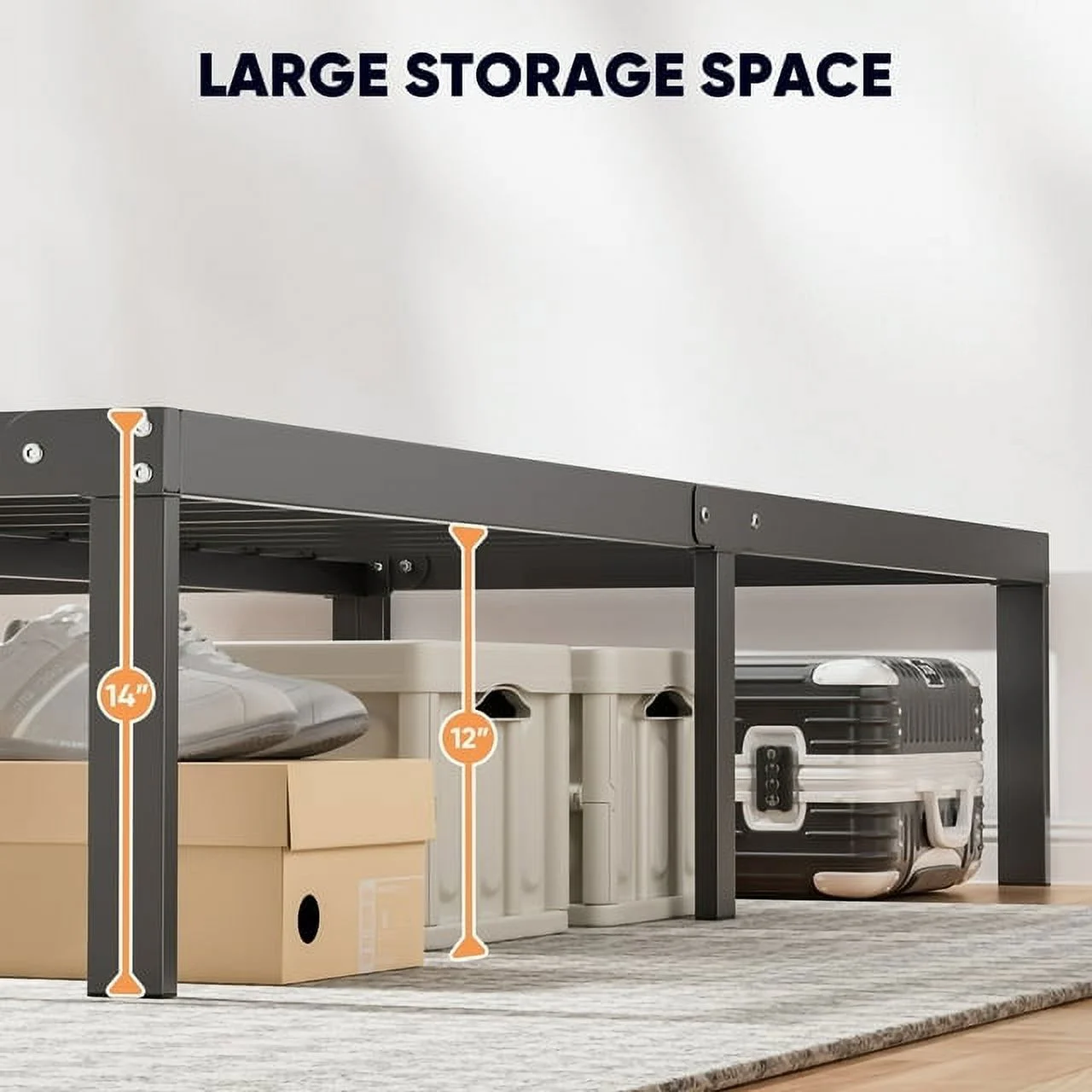 Twin Size Bed Frame Classic Metal High Platform Bedframes  Iron-Art Headboard/Footboard/Under Bed Storage, 14 Inch High - Cheap Fitting