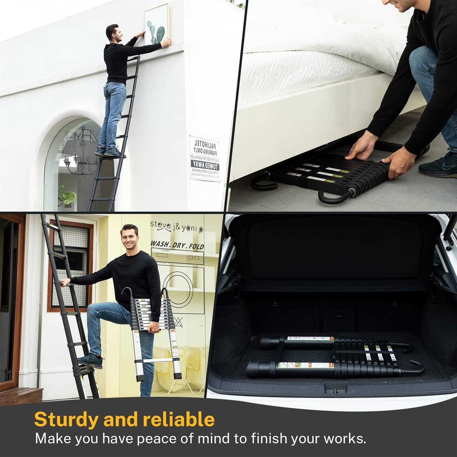 RIKADE Telescopic Ladder Aluminum Telescoping Ladder with Non-Slip Feet and Stable Hook, Portable Extension Ladder for Household and Outdoor - Cheap Fitting