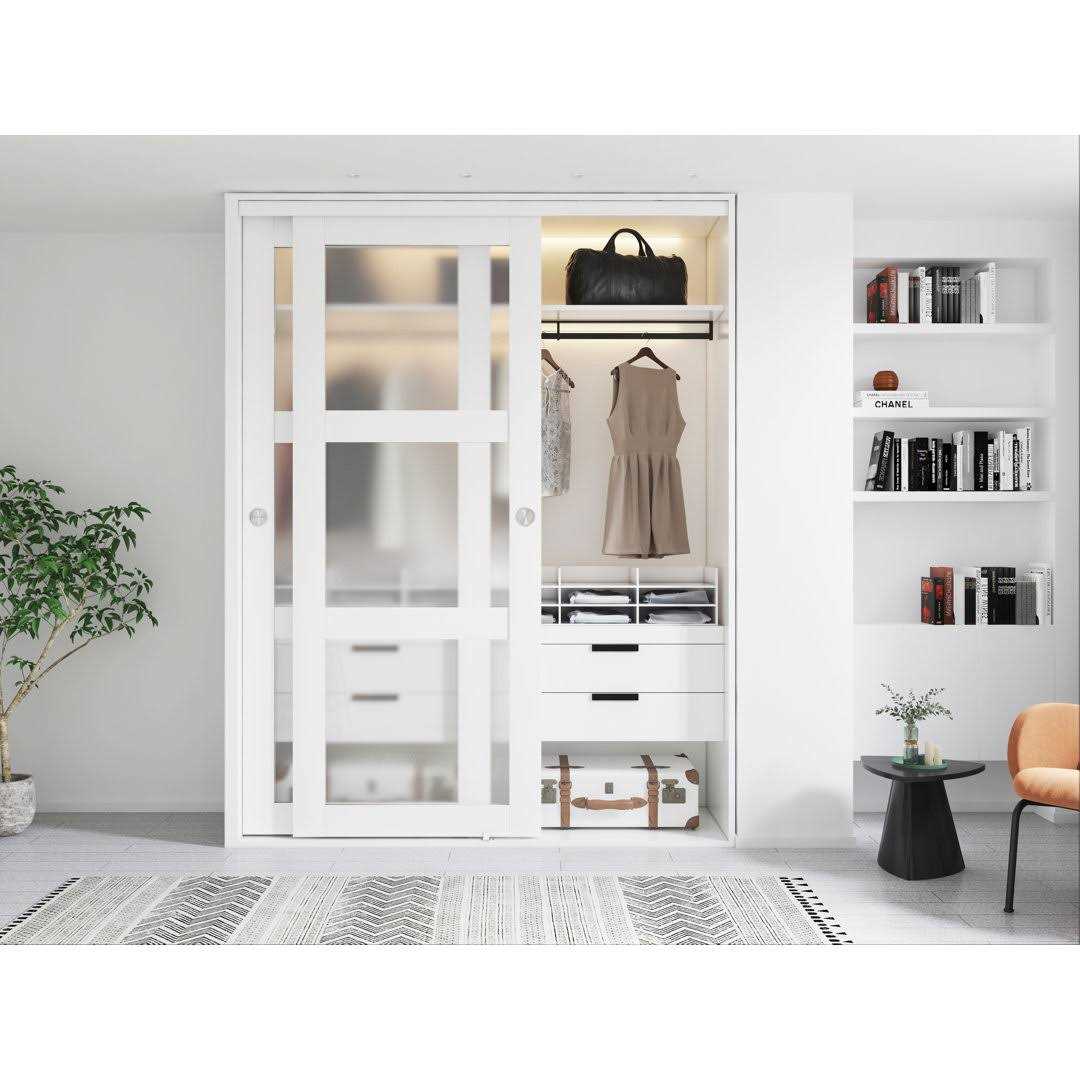 CALHOME 80 in. 3-Lite Frosted Tempered Glass Sliding Double Bypass Closet Doors with Installation Hardware Kit GC03-3L - Cheap Fitting