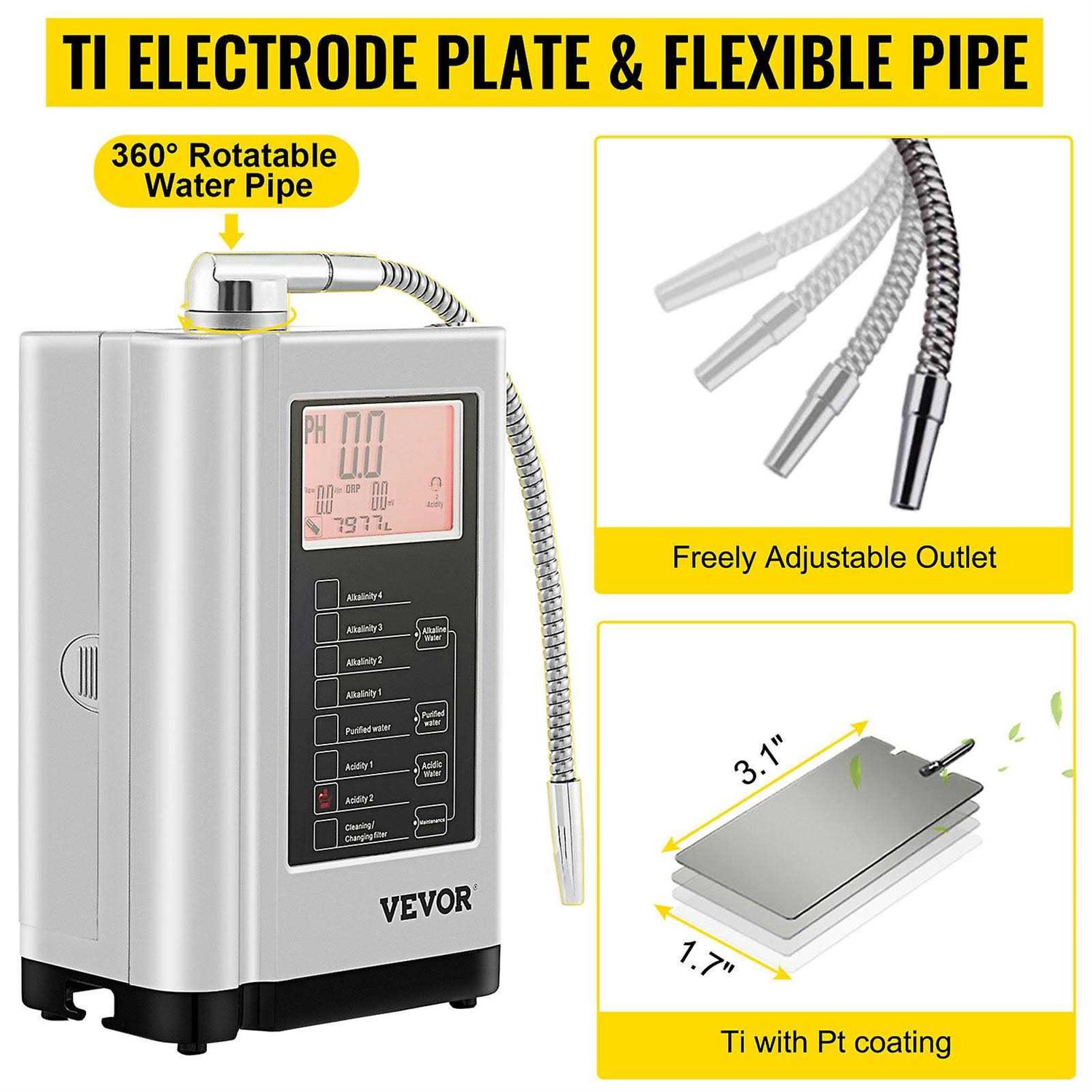 VEVOR Water Ionizer Machine Alkaline Acid Water Purifier PH3.5-10.5 w/ 3.8 LCD - Cheap Fitting