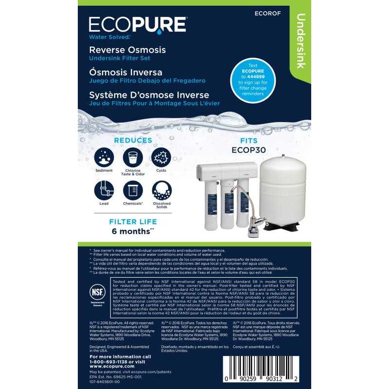 EcoPure Reverse Osmosis Under Sink Replacement Water - Cheap Fitting