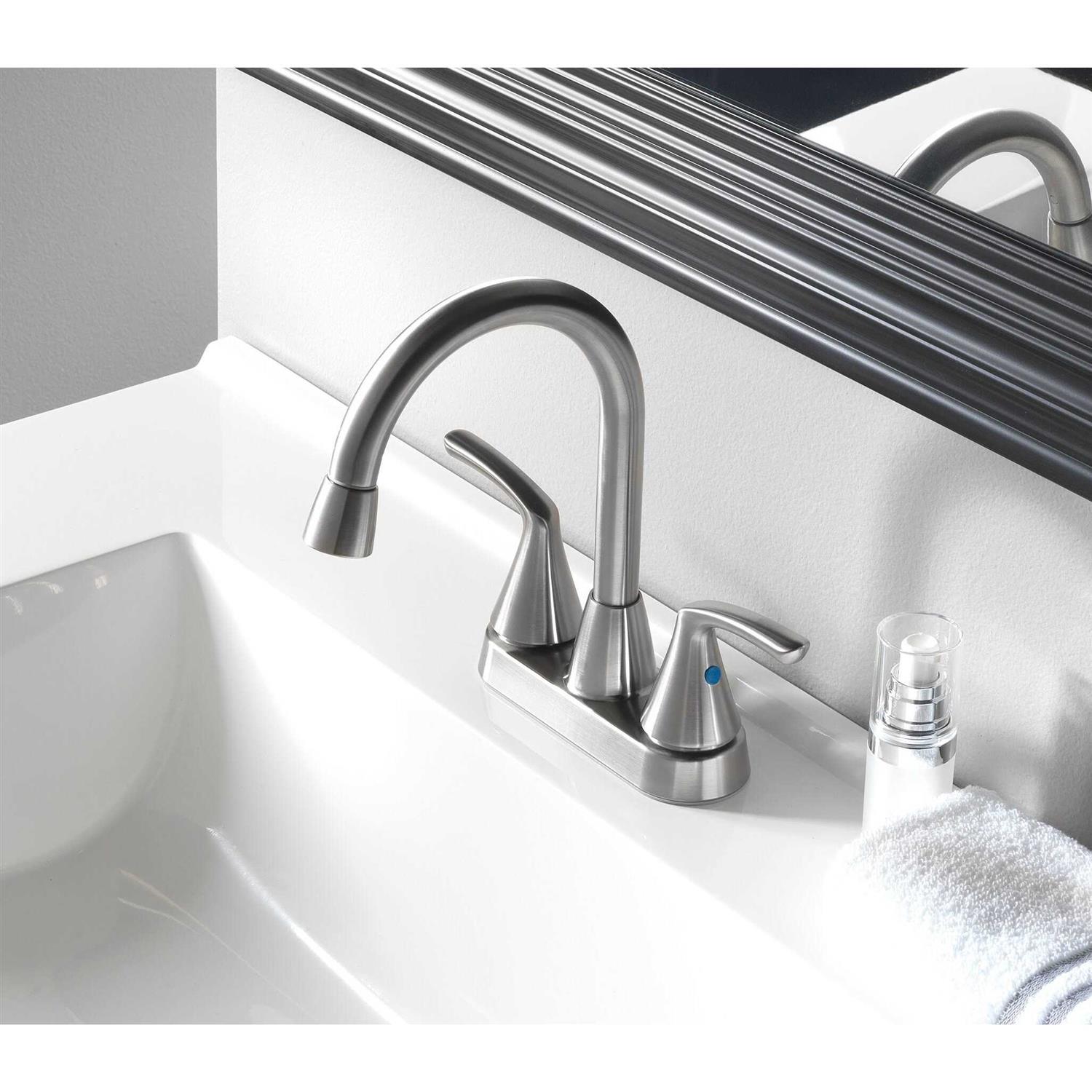 Homewerks Worldwide H13L-421-BN Centerset 2-Handle bathroom faucet with plastic push pop up in Brushed Nickel - Cheap Fitting