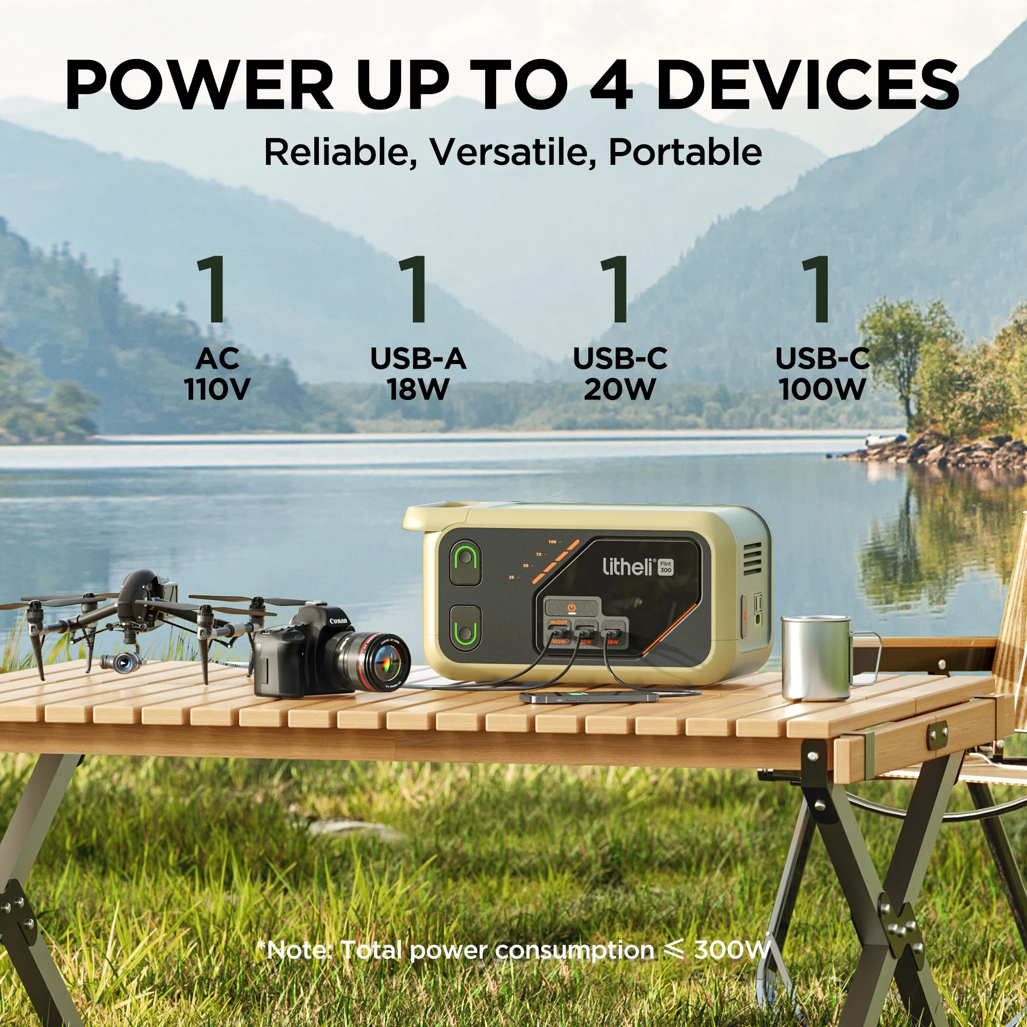 Litheli Portable Power Station B300SE Solar Generator, 288Wh Backup Lithium Battery, 300W Pure Sine Wave AC Outlets with 100W PD Fast Charging - Cheap Fitting