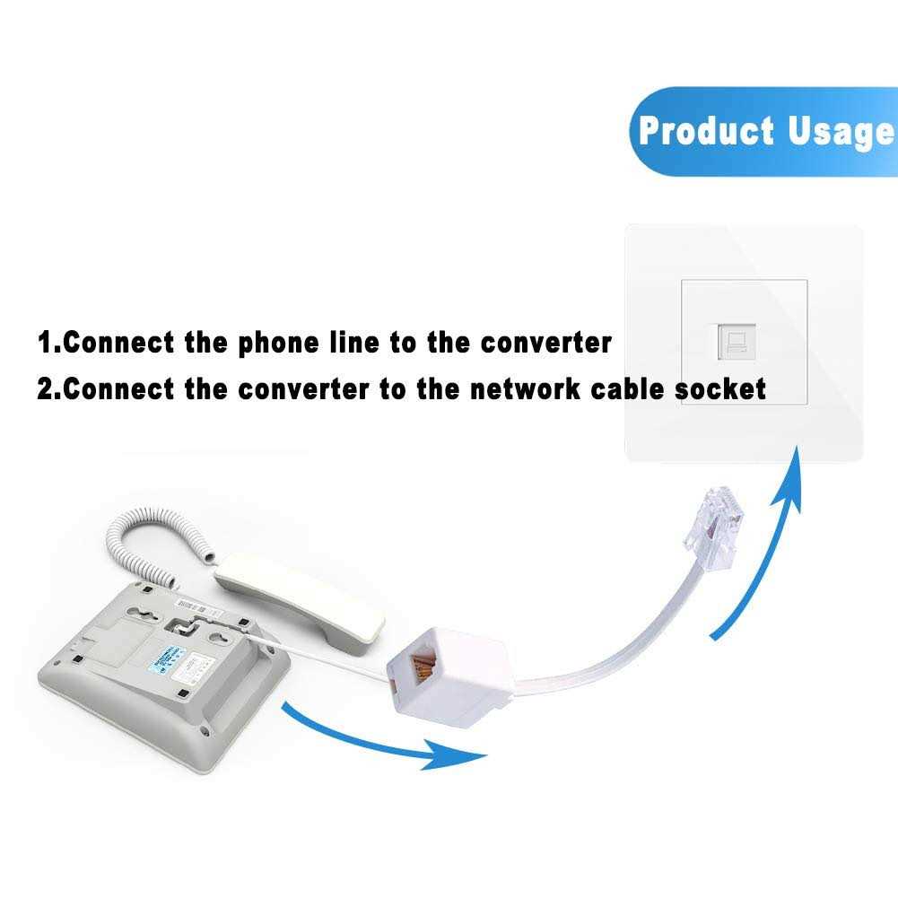 Rj45 to Rj11 Converter Adapter 2-Pack Telephone Rj11 6P4C Female to Rj45 Ethernet 8P8C Male Cable Cord - Cheap Fitting
