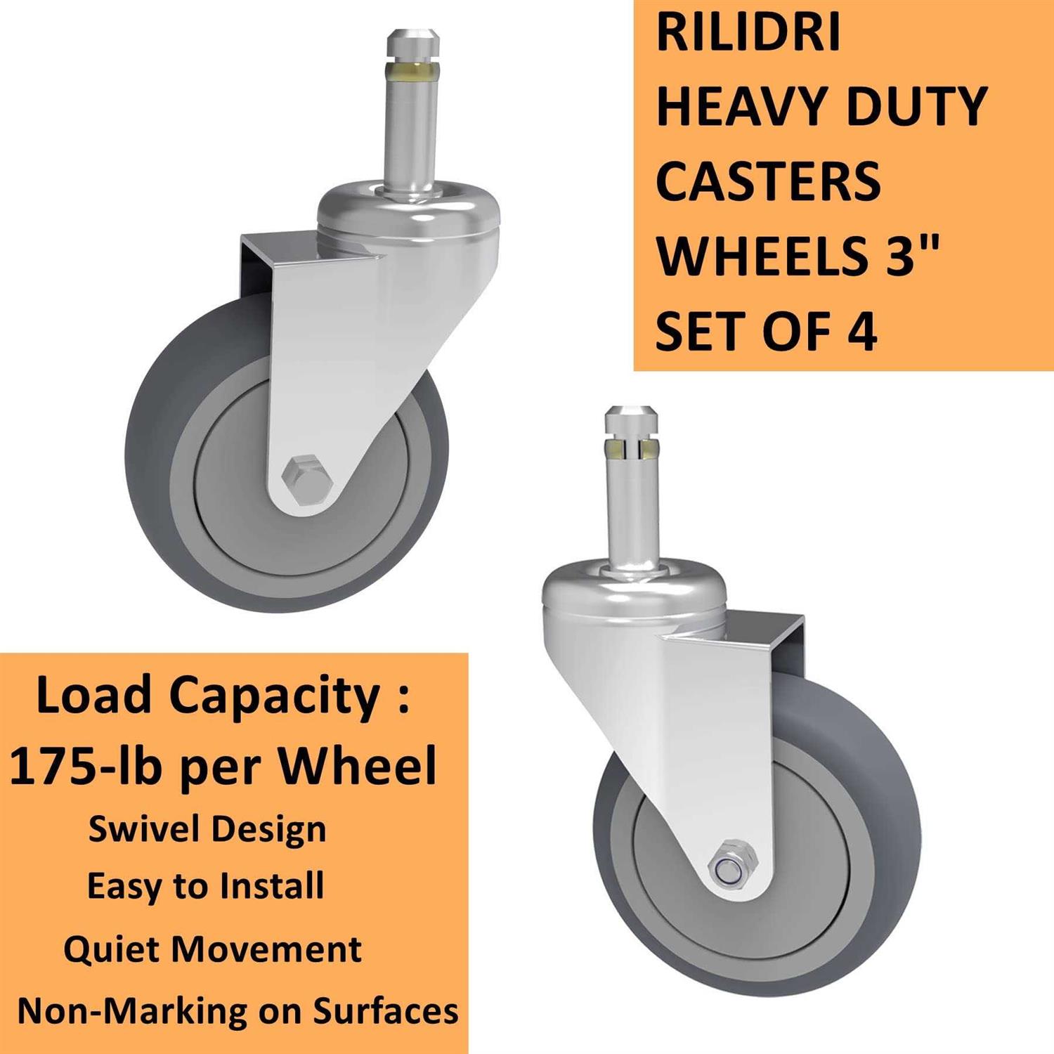 RILIDRI 3-Inch Swivel Stem Caster 7/16-Inch Stem Diameter Rubber Wheel	RILIDRI 3-Inch Swivel Stem Caster 7/16-Inch Stem Diameter Rubber Wheel - Cheap Fitting