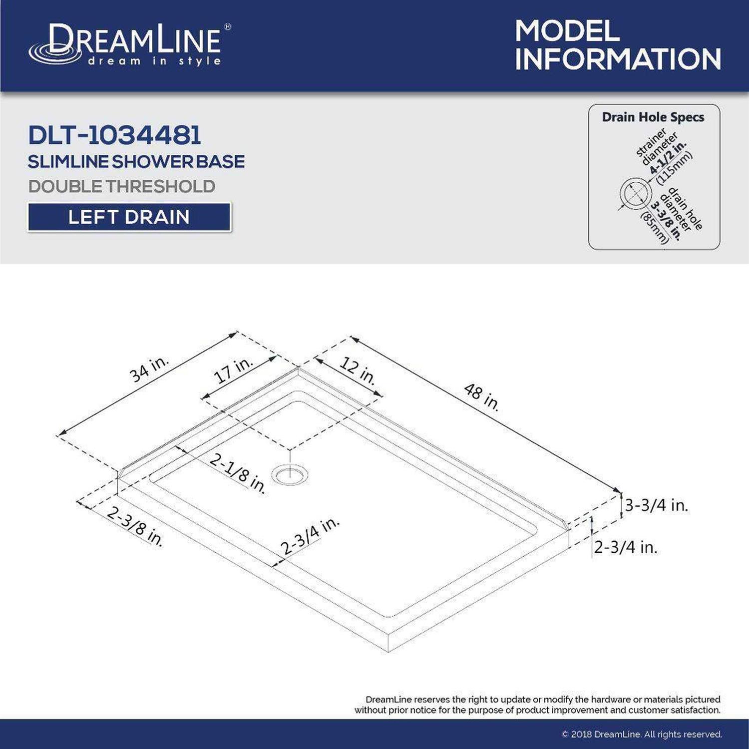 DreamLine SlimLine 34 in. x 48 in. Double Threshold Shower Base DLT-1034481 - Cheap Fitting