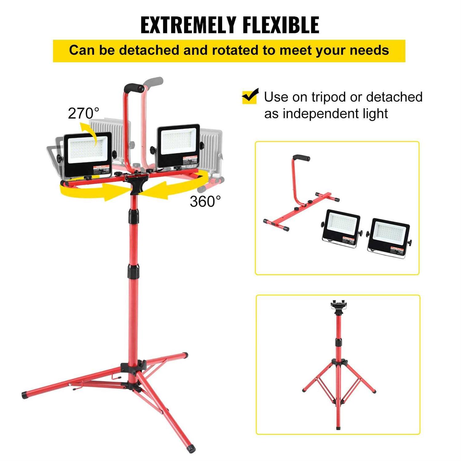 VEVOR LED Work Light with Stand Dual-head LED Work Light with 27.6-68.1 Adjustable and Foldable Tripod Stand - Cheap Fitting