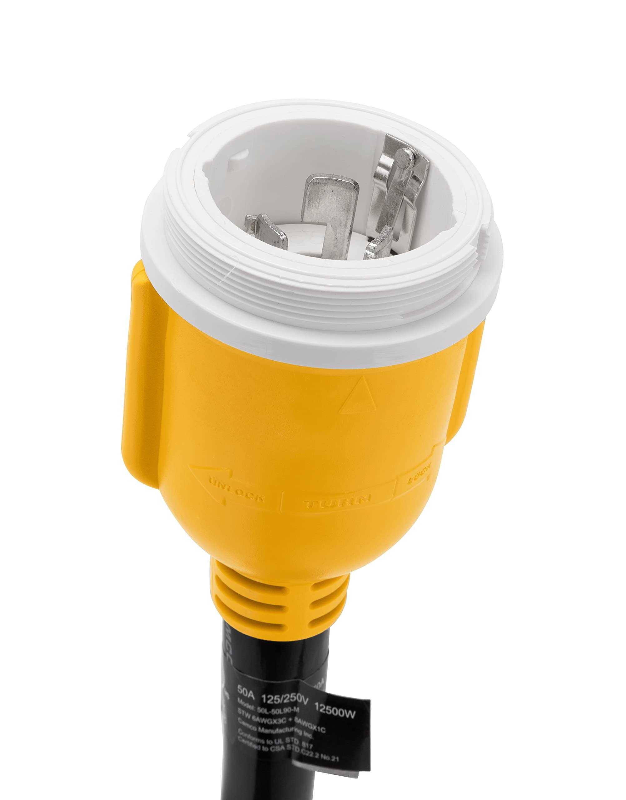 Camco 18 50-Amp 90-Degree PowerGrip Locking Adapter 55572 - Cheap Fitting