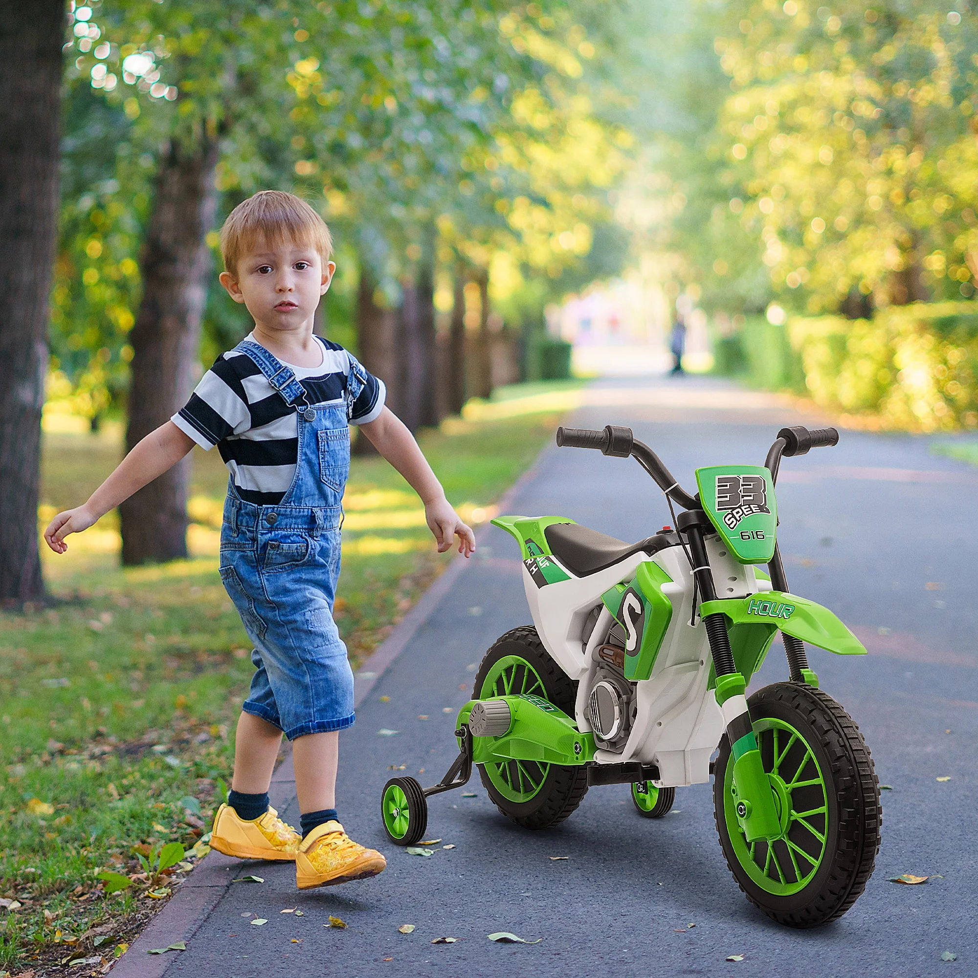Aosom 12V Kids Motorcycle Dirt Bike Electric Battery-Powered Ride-On Toy Off-road Street Bike with Charging Battery, Training Wheels Green - Cheap Fitting