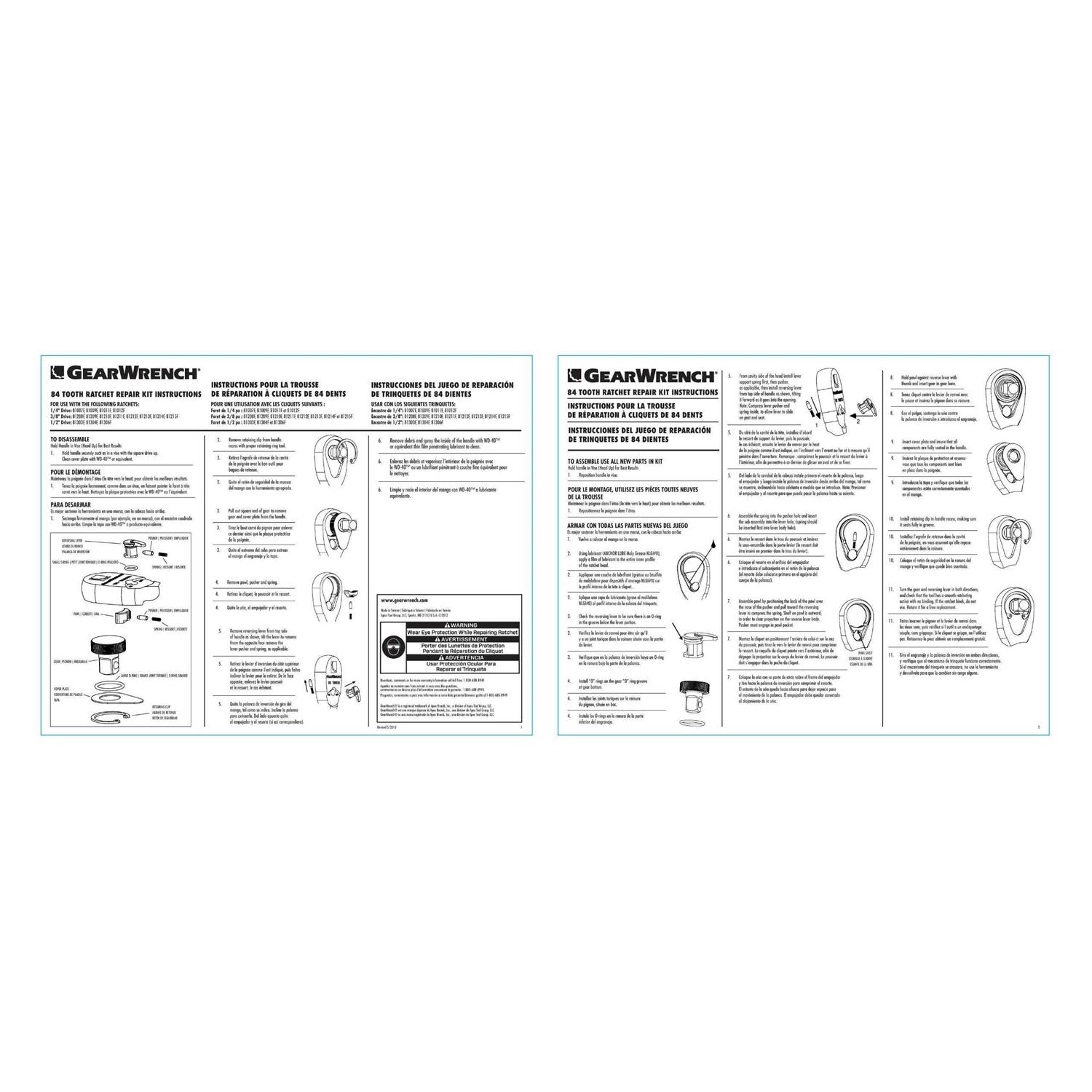 1/2 Drive Non Quick Release Ratchet Repair Kit 81339F Gearwrench - Cheap Fitting