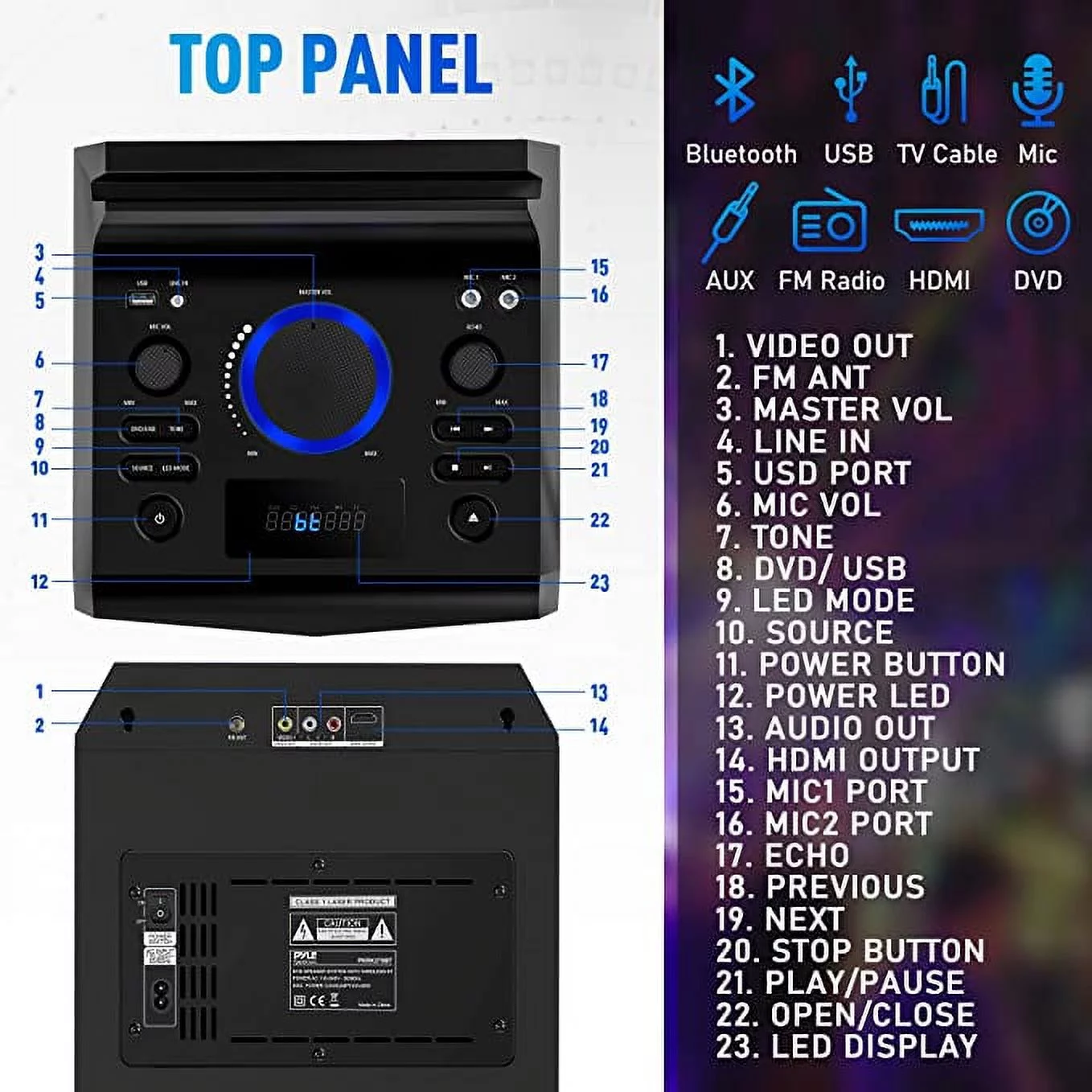 Pyle Karaoke Vibe PA Bluetooth Audio VIDEO/DVD Speaker System 800W Multimedia CD/DVD Player for TV - Cheap Fitting