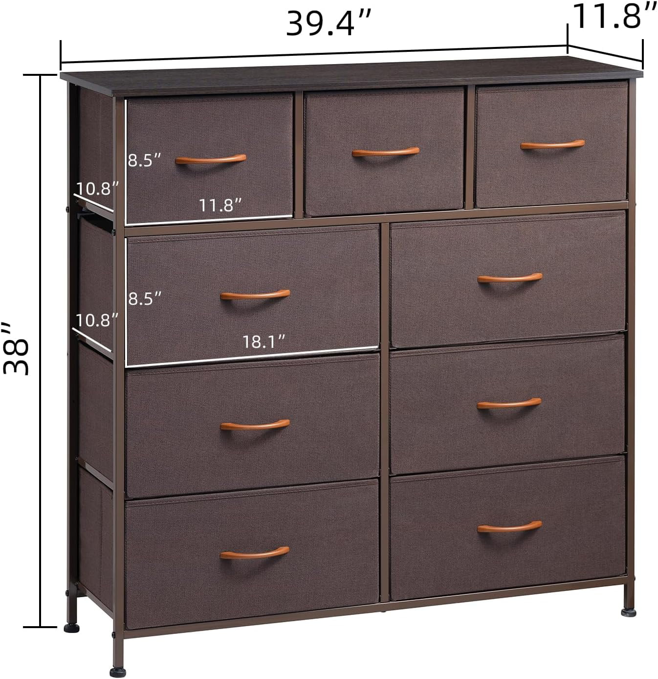 Somdot Dresser, 9-Drawer Fabric Storage Tower for Bedroom, Nursery, Entryway, Closets, Tall Chest Organizer Unit with Large Capacity Fabric Bins - Cheap Fitting