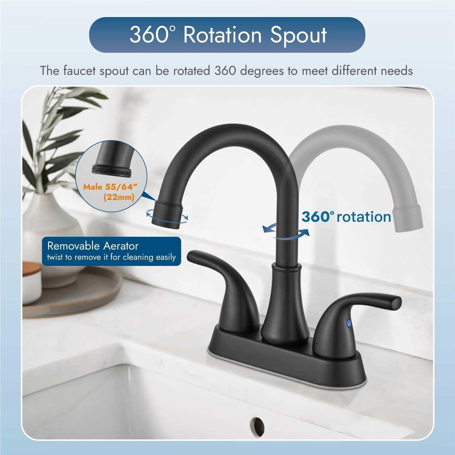 Cinwiny Matte Black Centerset 4 Inch Bathroom Sink Faucet with Swivel Spout - Cheap Fitting
