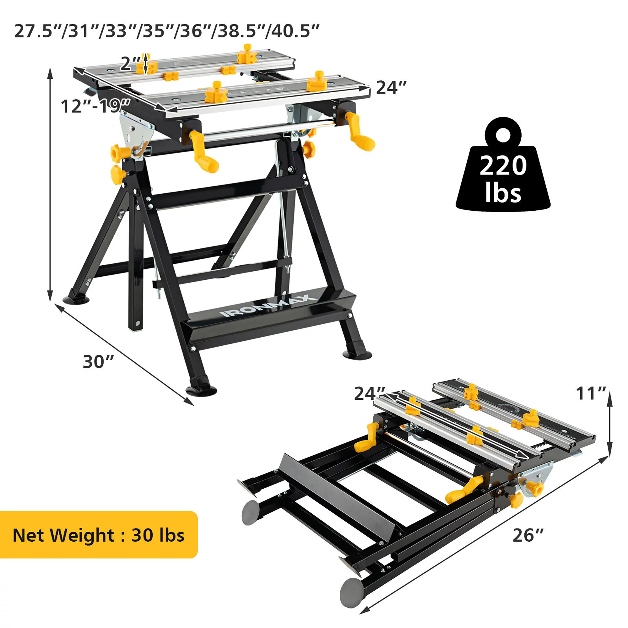 Gymax Folding Work Table Portable Workbench w/ Adjustable Height & Tiltable Platform - Cheap Fitting