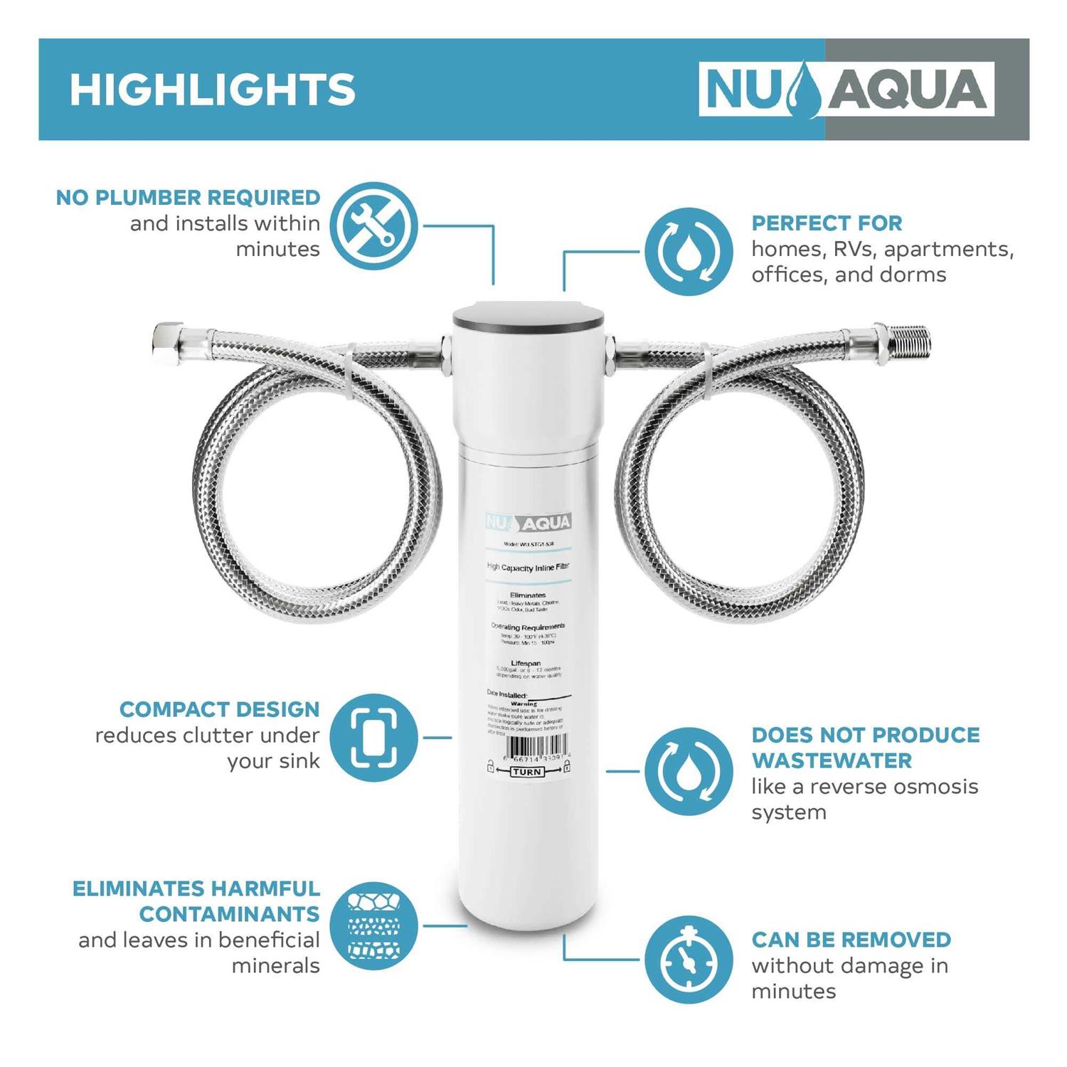 Nu Aqua Under Sink Water Filter System high capacity fast flow 3/8 - Cheap Fitting