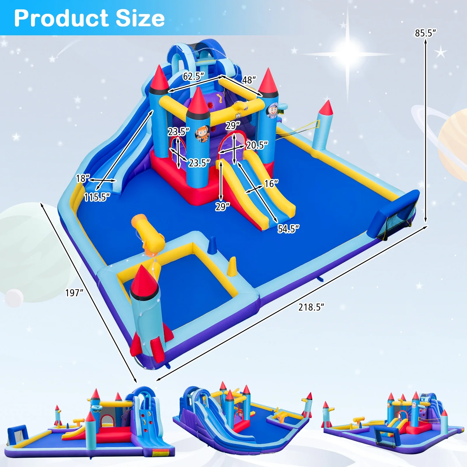 Infans Rocket Theme Inflatable Water Slide Park w/ 950W Blower 2 Slides Splash Pool - Cheap Fitting