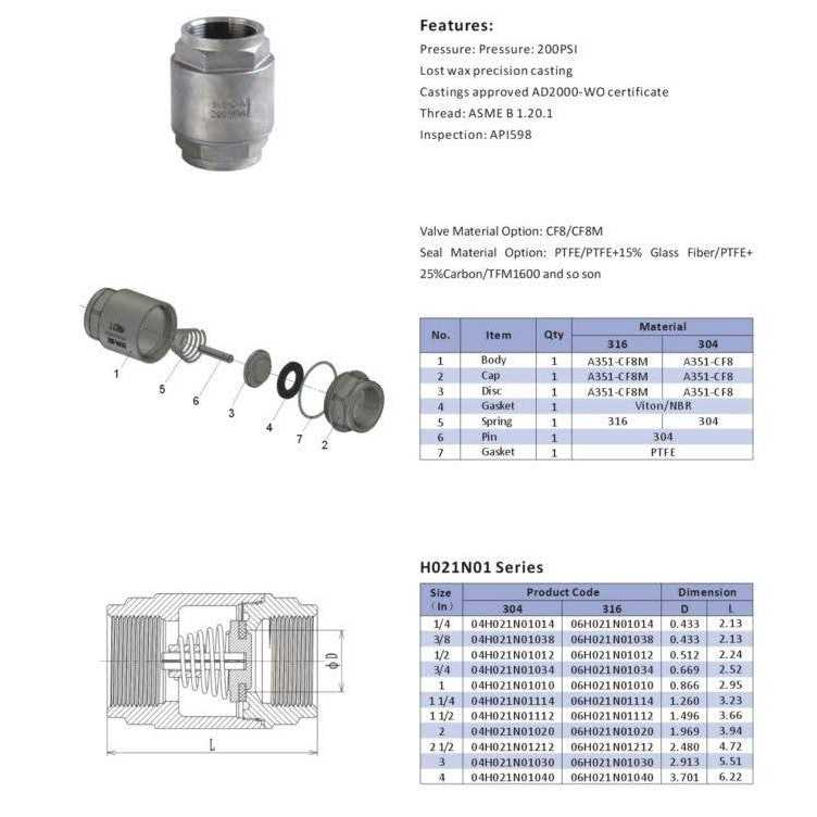 Guardian Stainless Steel 200 PSI Full Port Vertical Check Valve 316ss - Cheap Fitting