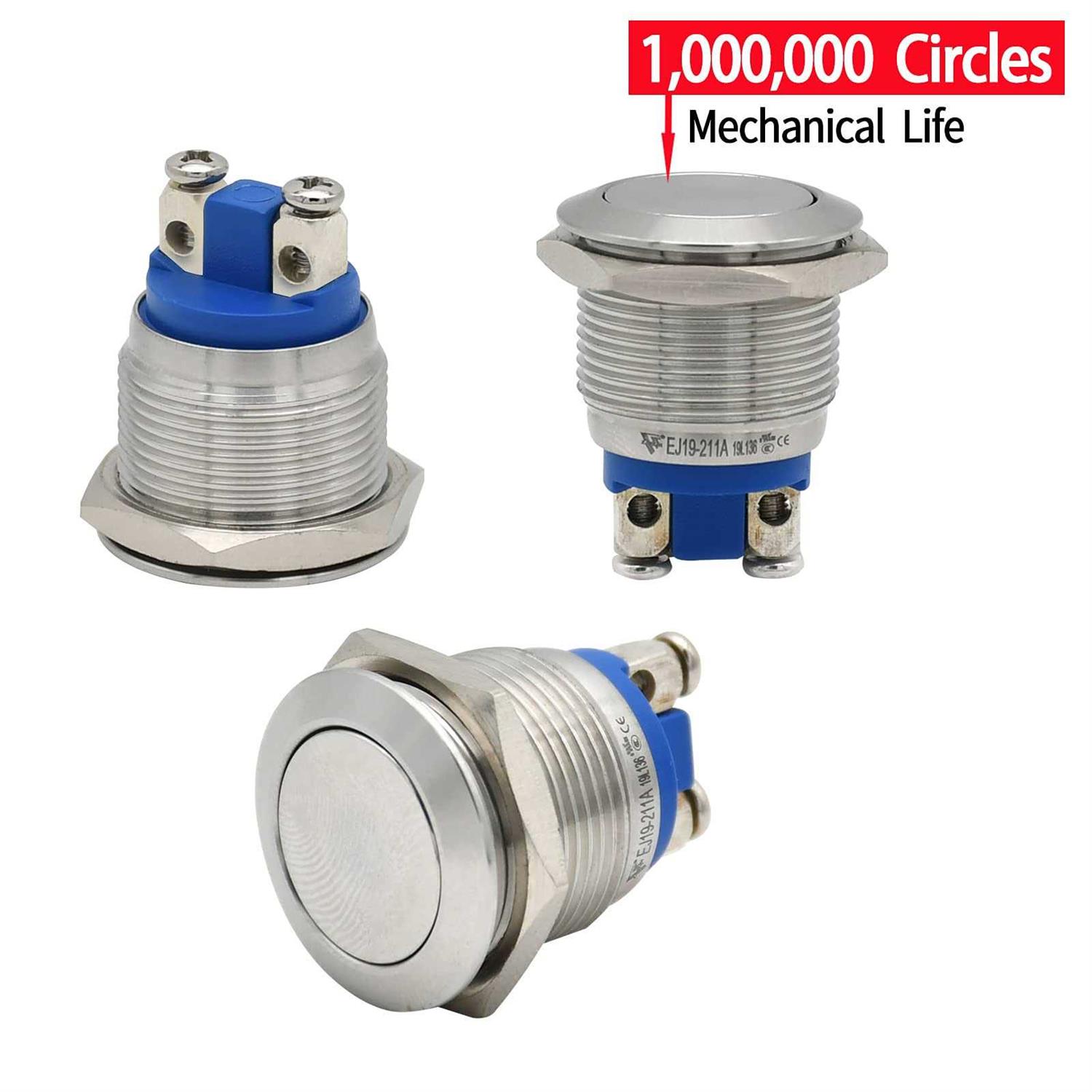 ZJWZJH UL Certified 2PCS Push Button Switch Starter Switch 19mm Momentary IP67 Waterproof 3/4 Mounting Hole 12V 24V 110V 120V 1NO Screw Terminal - Cheap Fitting