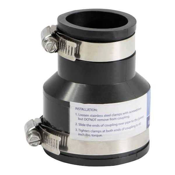 The Plumber’s Choice 3 in. x 2 in. PVC Flexible Reducing Coupling with Stainless Steel Clamps - Cheap Fitting