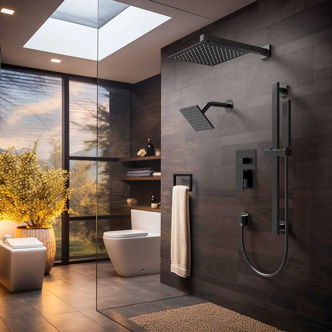 EVERSTEIN 3-Spray Patterns 2.5 GPM 10 6 in. Dual Shower Head Wall Mount Fixed Shower Head with Handheld in Matte SFS-1059-BK10 - Cheap Fitting