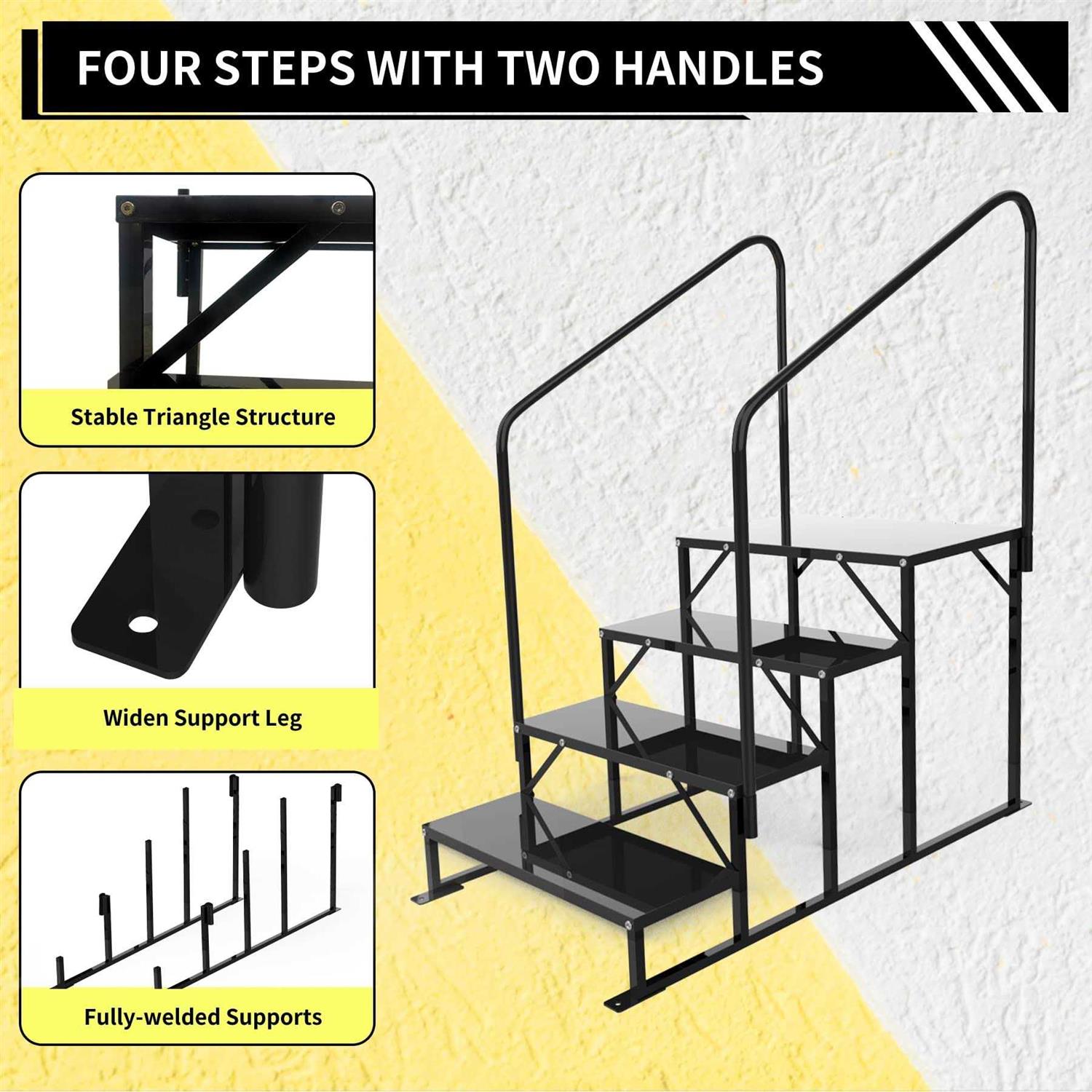 Updated Hot tub Steps & RV Steps with Two handrails 4 Steps Mobile Home Stairs Steps Outdoor - Cheap Fitting