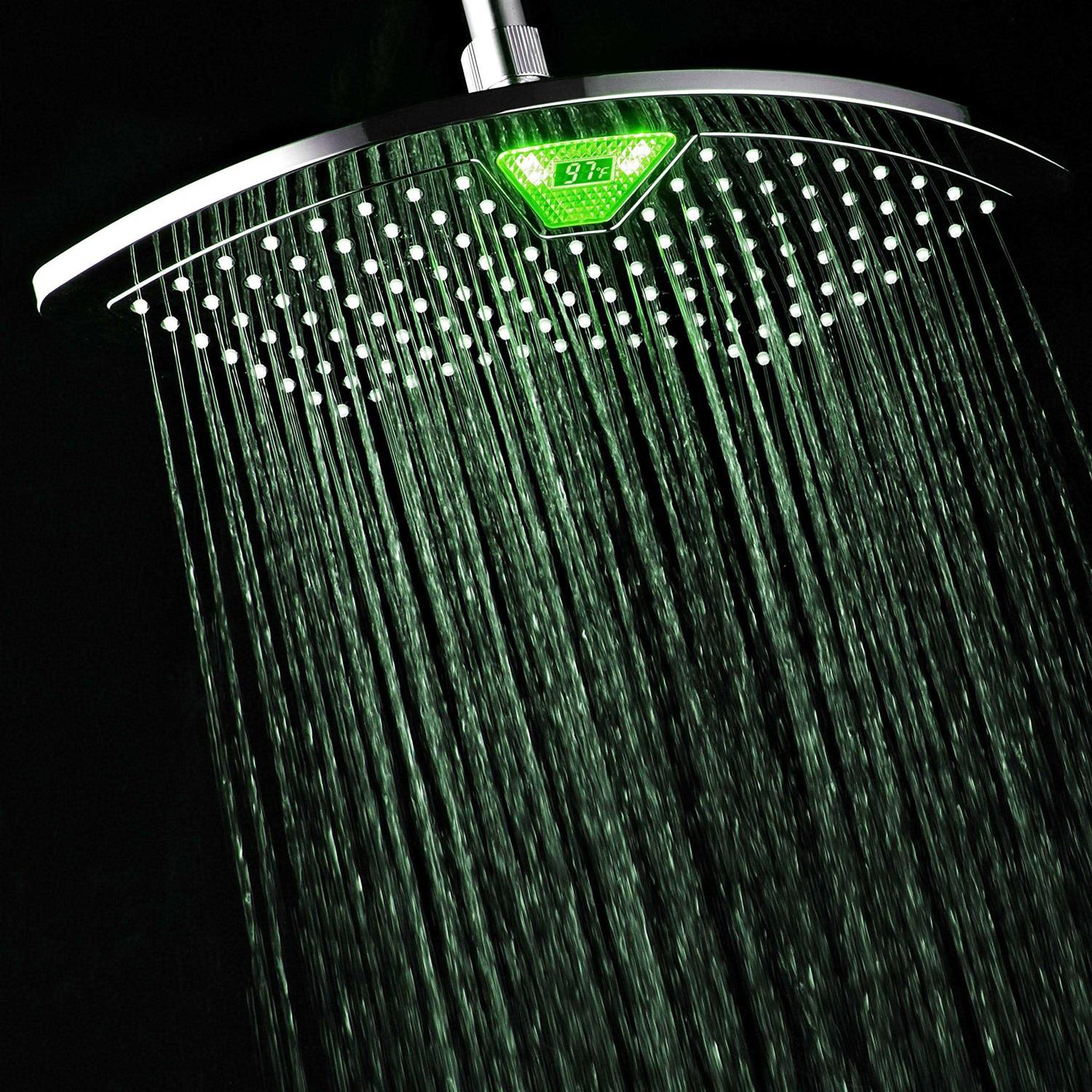 Dreamspa AquaFan 12 inch All-Chrome Rainfall-LED-Shower-Head with Color-Changing LED/LCD Temperature Display - Cheap Fitting