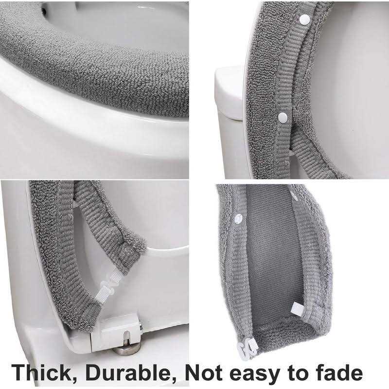 SENOMOR Toilet Seat Cover,Bathroom Soft Thicker Warmer with Snaps Fixed Stretchable Washable Fiber Cloth Toilet Seat Covers Pads Easy Installation - Cheap Fitting