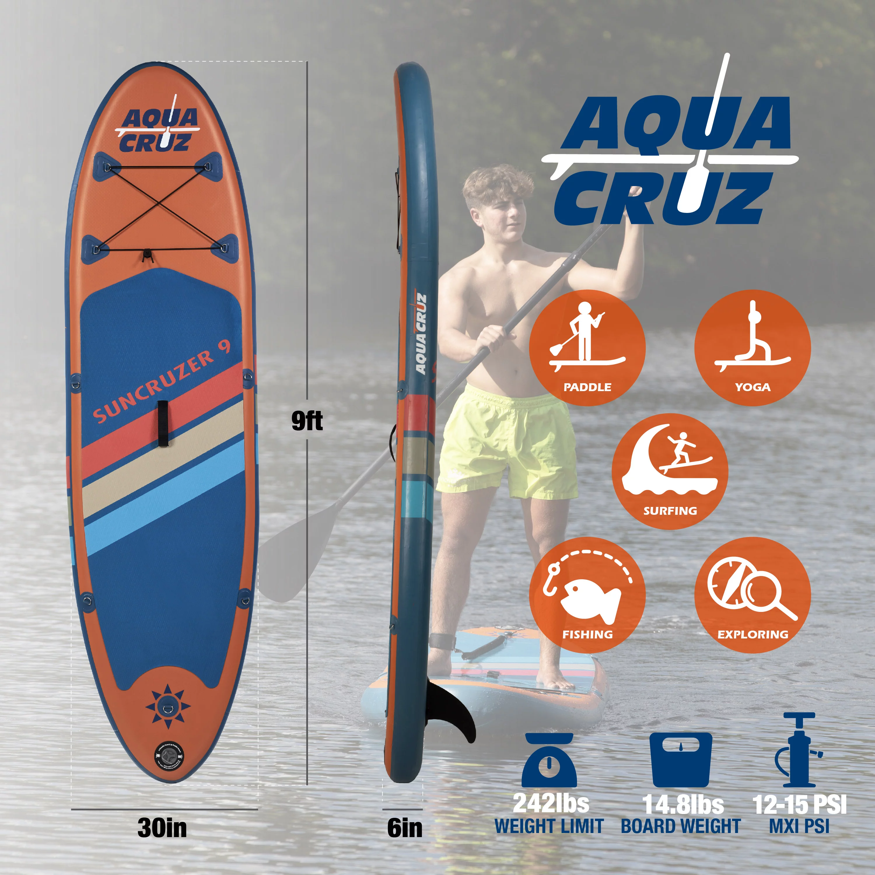 Aquacruz Suncruzer 9 ft. Inflatable Stand Up Paddle Board Set with Accessories - Cheap Fitting