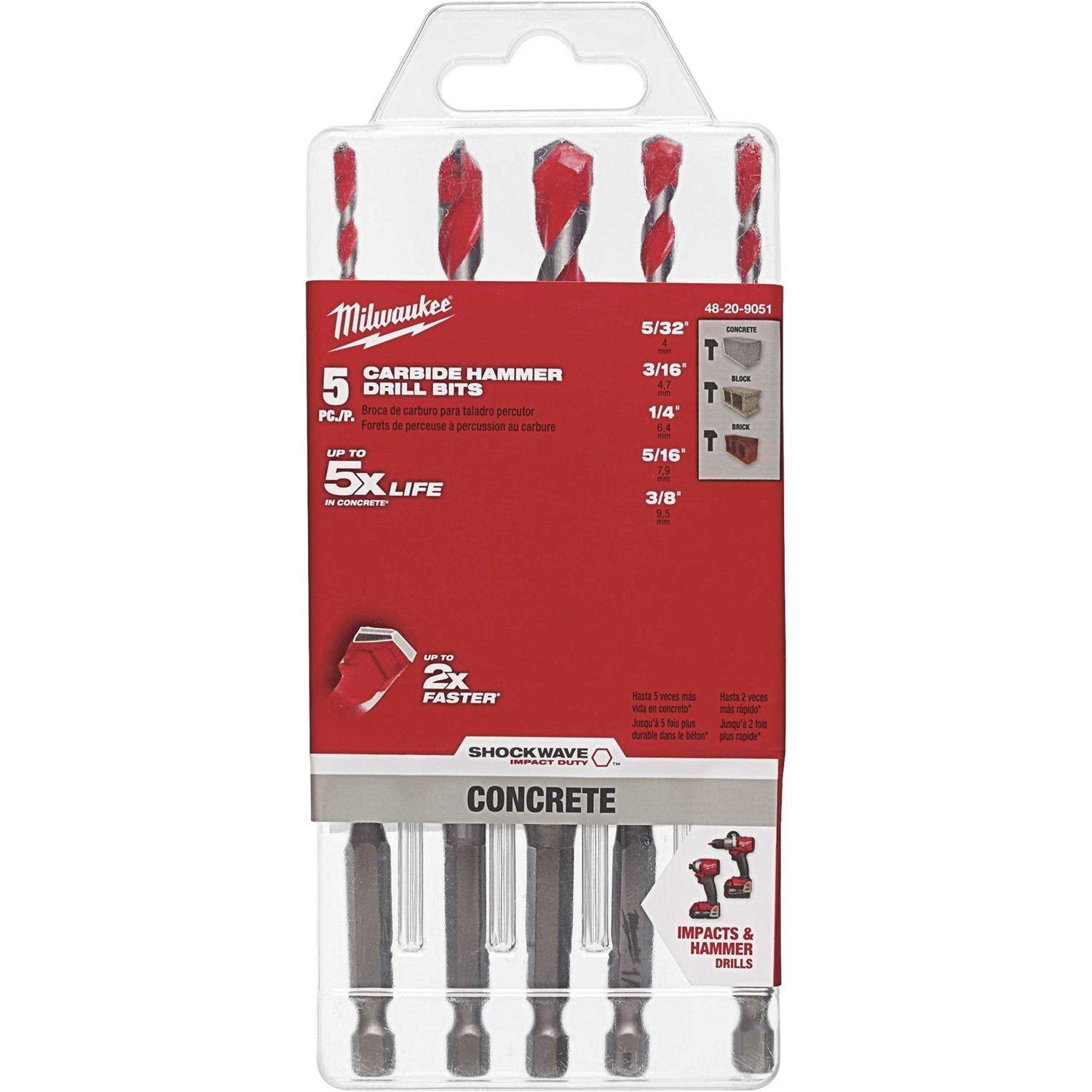 Milwaukee 5pc. SHOCKWAVE Carbide Hammer Drill Bit Set 48-20-9051 - Cheap Fitting