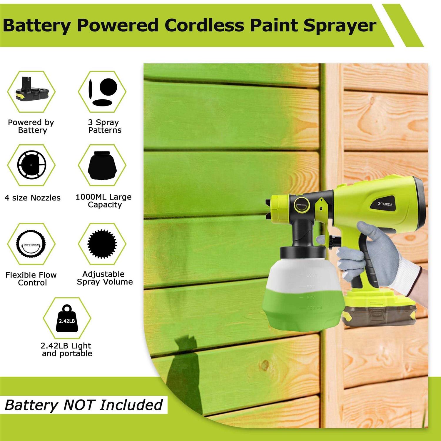 TAIRDA Cordless Paint Sprayer for Ryobi 18V Battery Handheld HVLP Paint Sprayer with 1000ML Container - Cheap Fitting