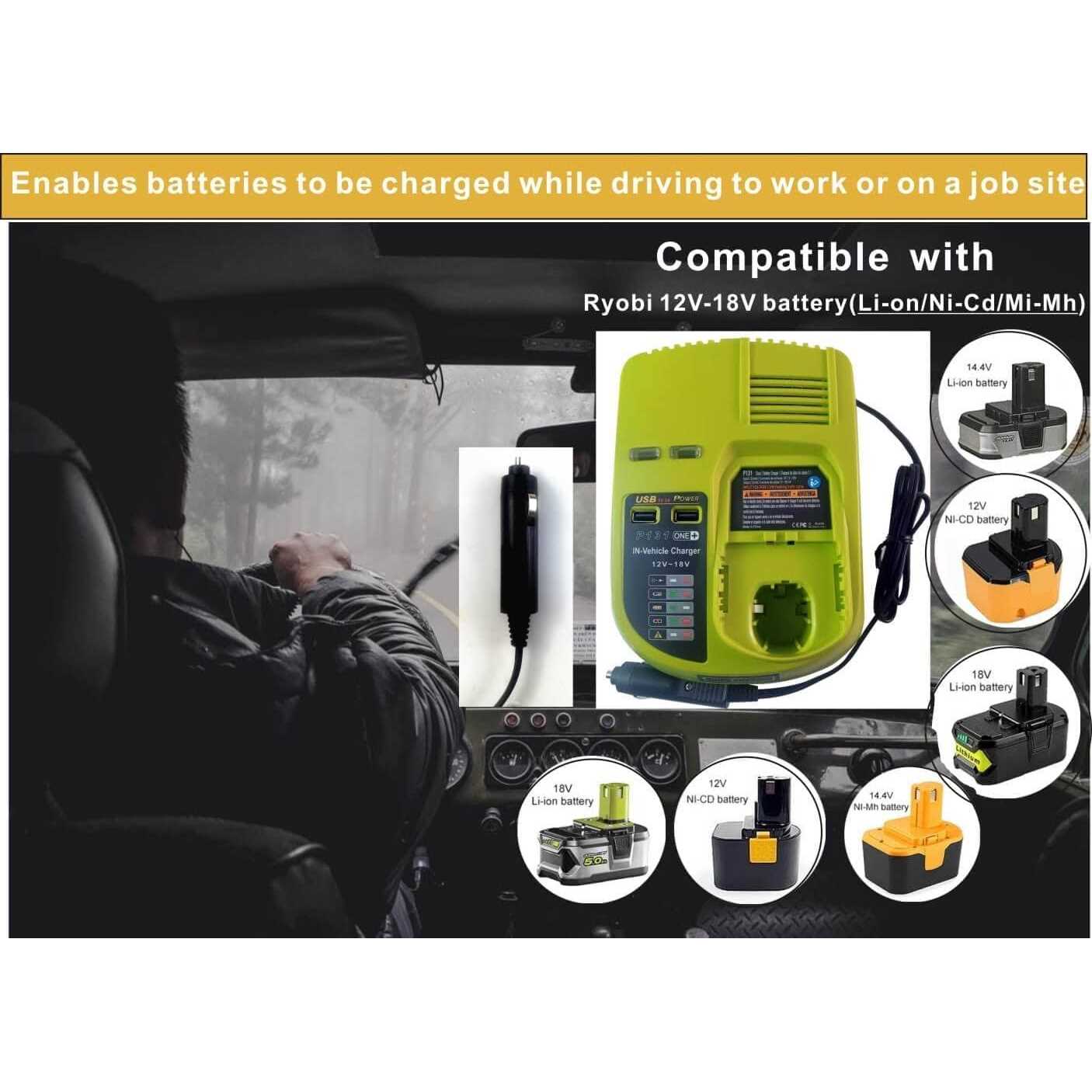 Replace of Ryobi P131 Car batterycharger,Vehicle Charger for Ryobi 12V 14.4V 18V Battery P102 - Cheap Fitting