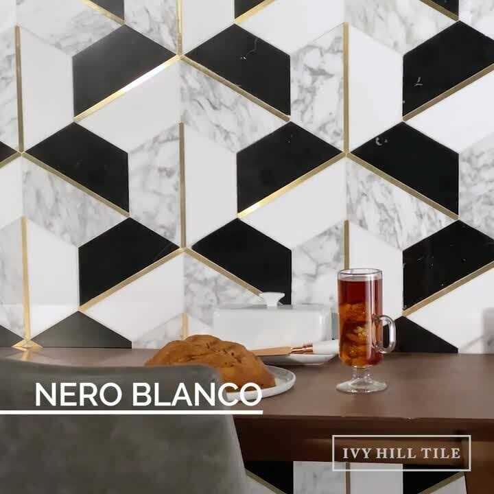 Ivy Hill Tile Timbira Polished Marble and Brass Wall Mosaic Tile - Cheap Fitting