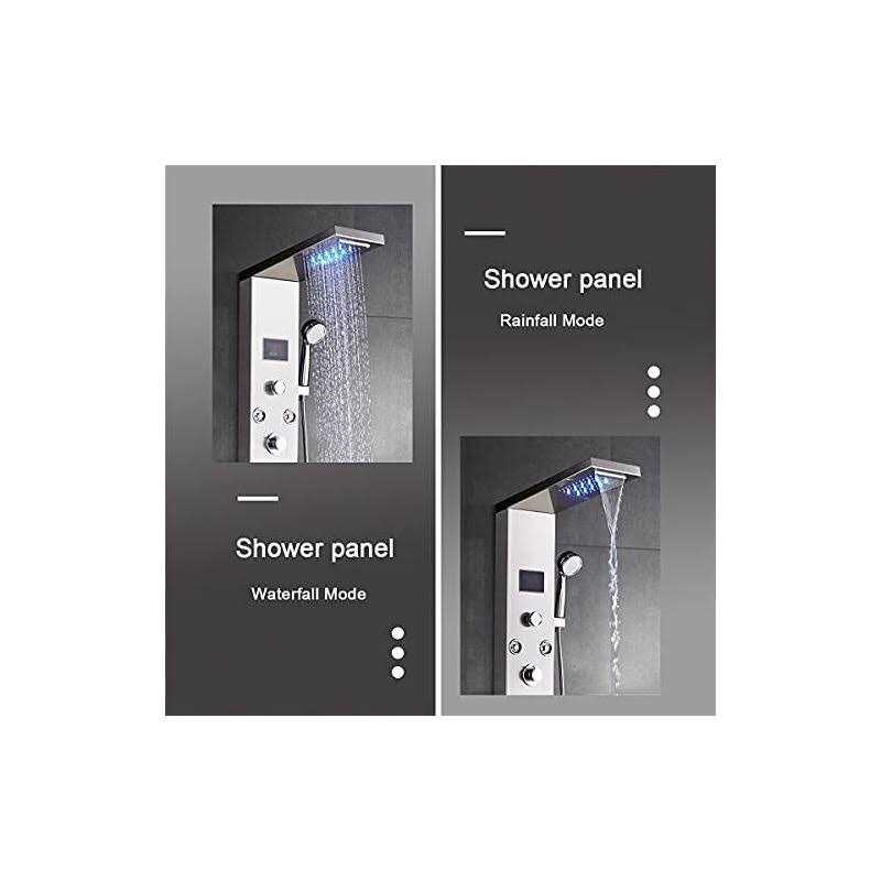 FUZ Contemporary Shower Panel Tower System Stainless Steel 6-Function Faucet LED Rainfall Waterfall Shower Head + Handheld Sprayer + Rain Massage - Cheap Fitting