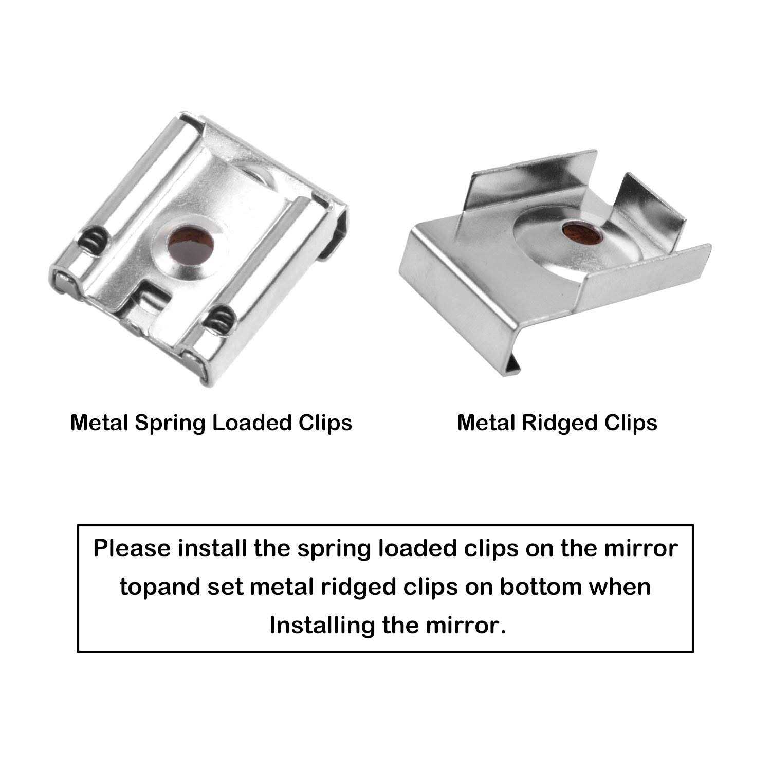 Mirror Hanger Clips Set, 2 Sets Unframed Mirror Mount Clips, Metal Spring Loaded Mirror Hanger Clips with Screws and Rawl Plugs - Cheap Fitting