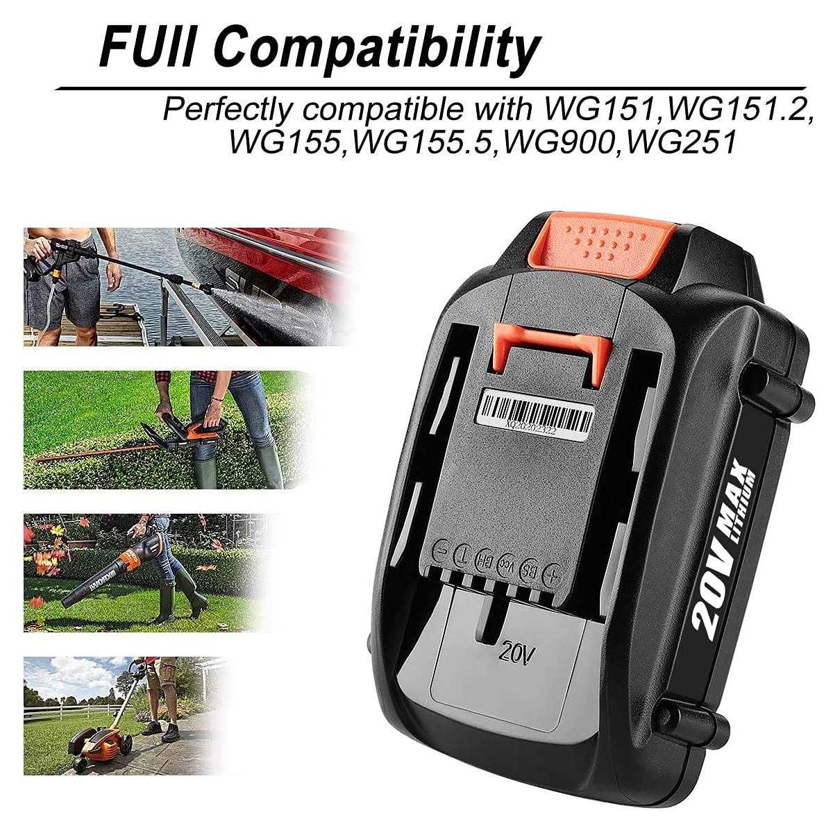 Powilling 2Pack Replacement Battery for Worx 20 Volt Battery Lithium 2.5Ah Wa3520 Wa3525 WG151s - Cheap Fitting