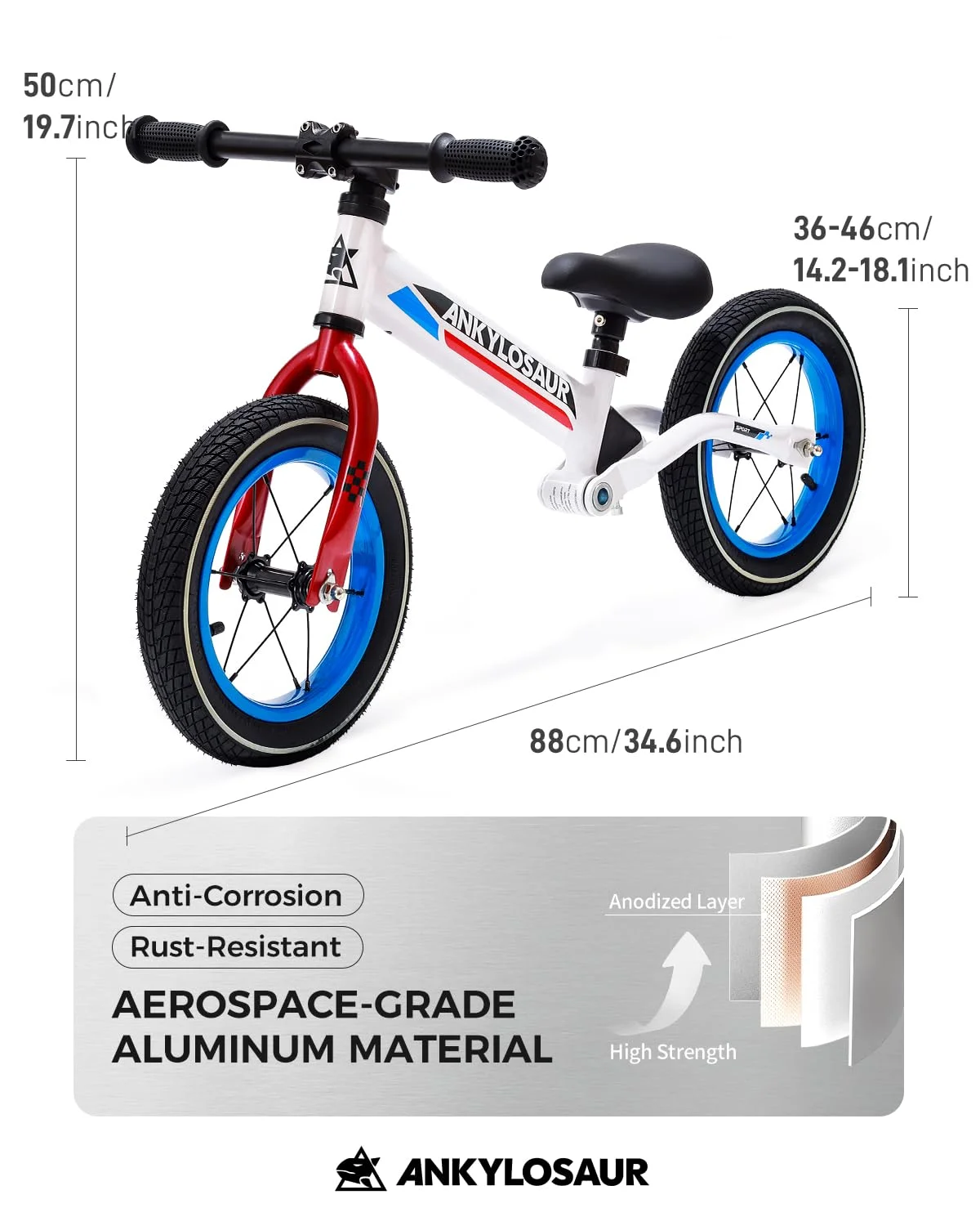 ANKLOSAUR No Pedal Balance Bike, 12