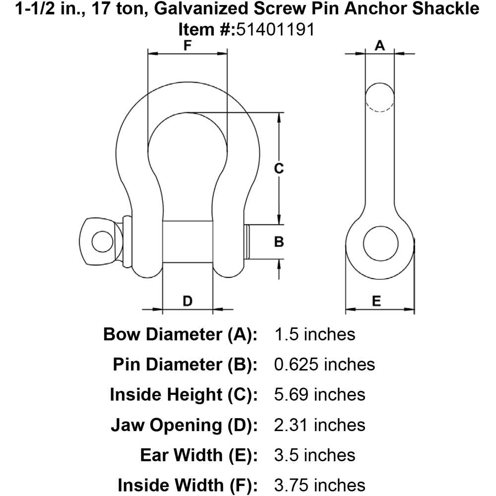 1 inch, 8.5 Ton, Galvanized Screw Pin Anchor Shackle, Silver 51401151 - Cheap Fitting