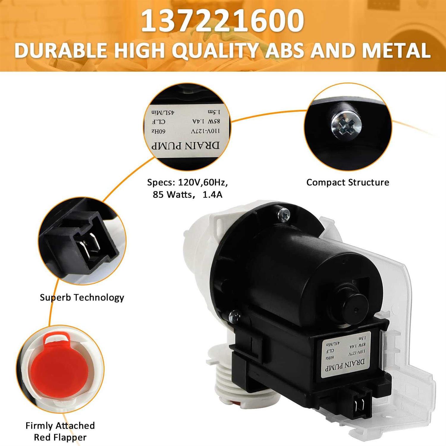 137221600 Washer Drain Pump By AMI PARTS Replaces AP5684706 - Cheap Fitting