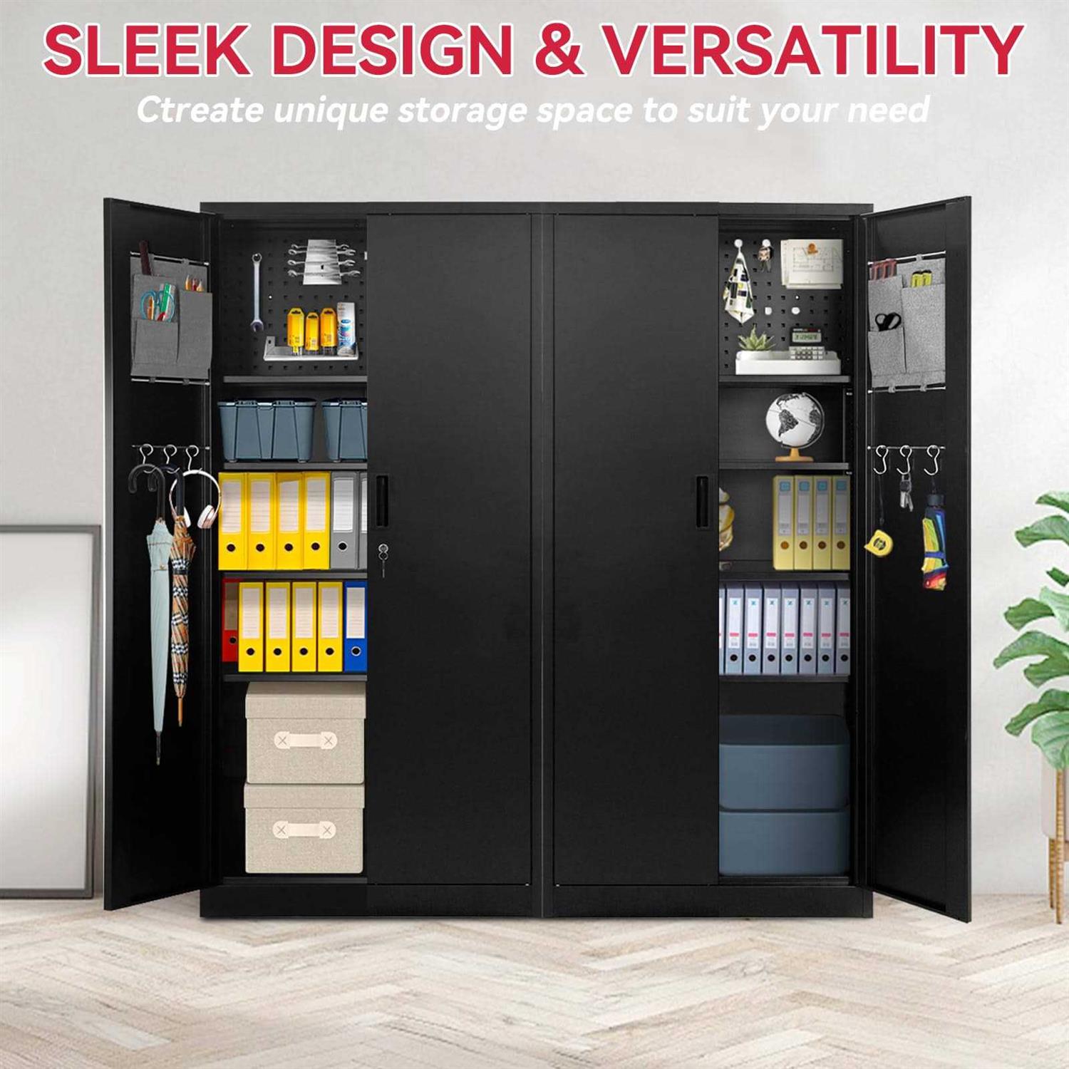 Pataku Garage Storage Cabinet Black Metal Locking Cabinet with Door Multifunctional with Adjustable Shelves - Cheap Fitting