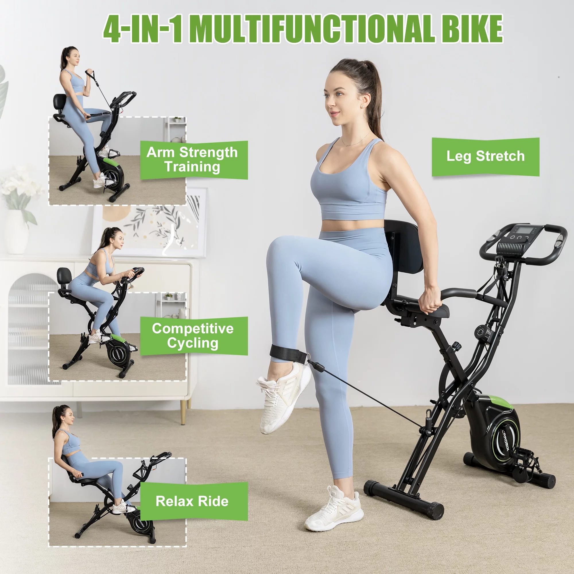 JELENS Folding Exercise Bike, 4 in 1 Stationary Bike 16-Level Magnetic Resistance Cycling Bicycle Upright Indoor Cycling Bike for Home Workout 330LB Capacity - Cheap Fitting
