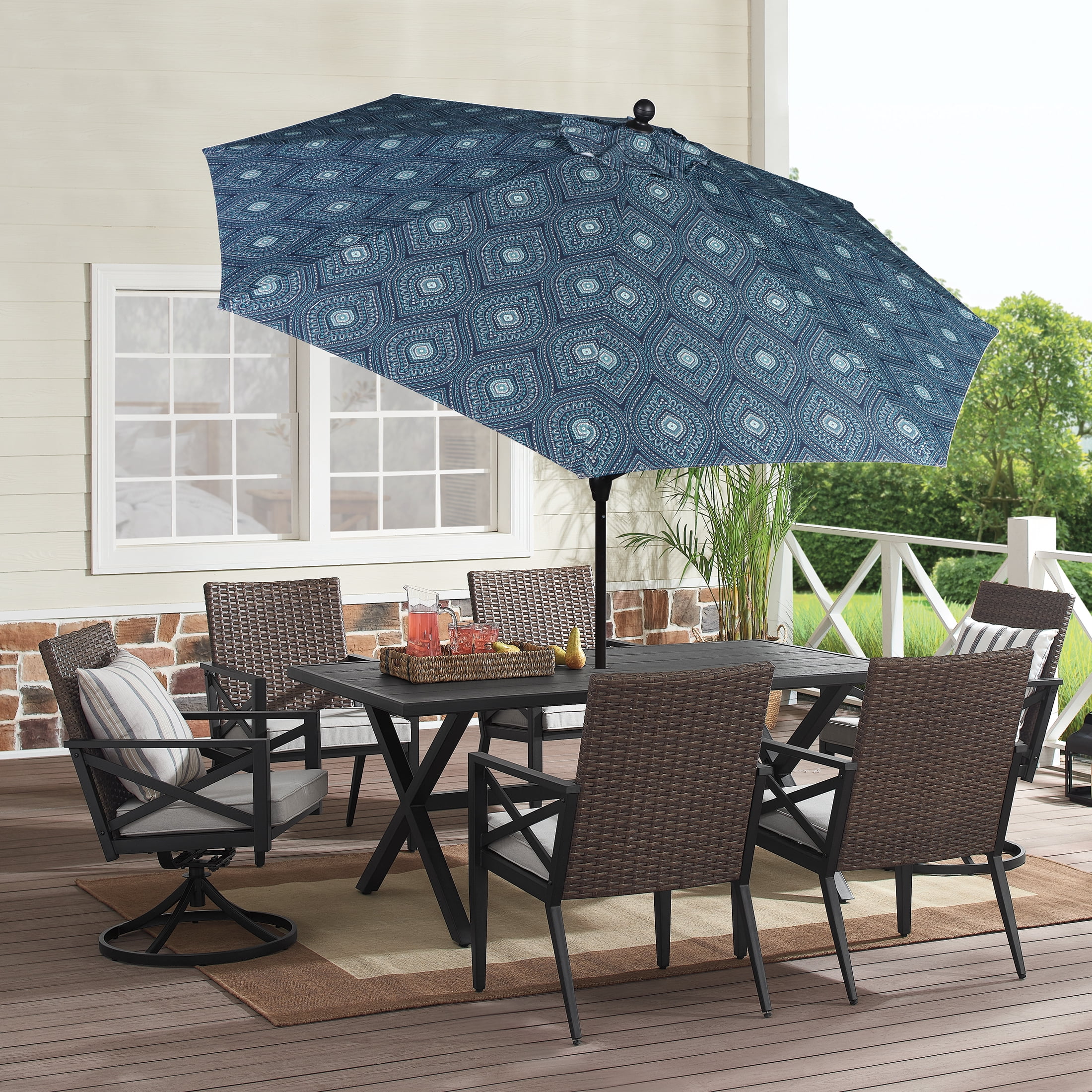 Better Homes & Gardens Outdoor 9' Ibiza Stripe Round Crank Premium Patio Umbrella - Cheap Fitting