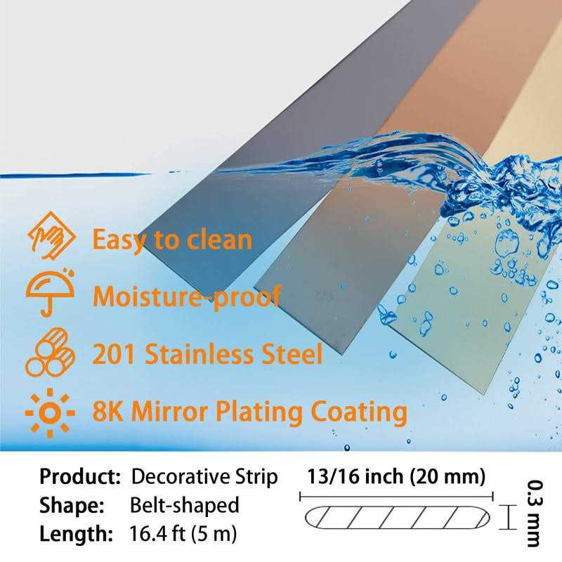 Gaahing Molding & Wall Trim 201 Stainless Steel Black Metalized Mirror-Like Finish, Peel and Stick Design - Cheap Fitting