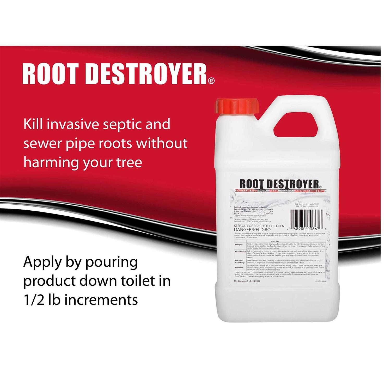 Sanco Industries Root Destroyer 5lbs Root Killer for Sewer, Pipe & Drain Lines, Septic Tanks and Septic Systems - Cheap Fitting