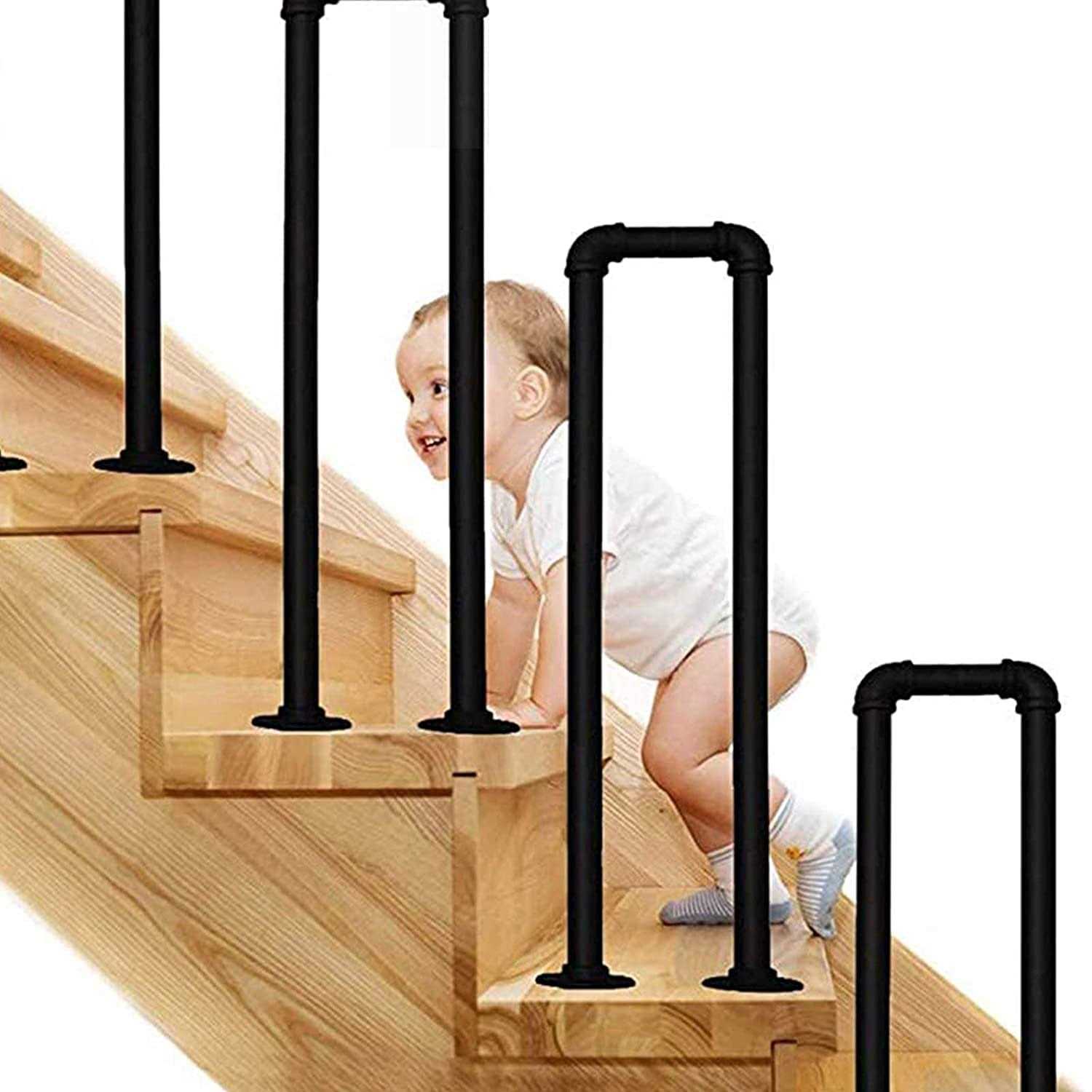 Stair Handrail Matte Black U-Shaped Industrial Wrought Iron Railing Non-Slip Safety for Garden Loft Corridor Villa Hotel Indoor or Outdoor Elderly - Cheap Fitting