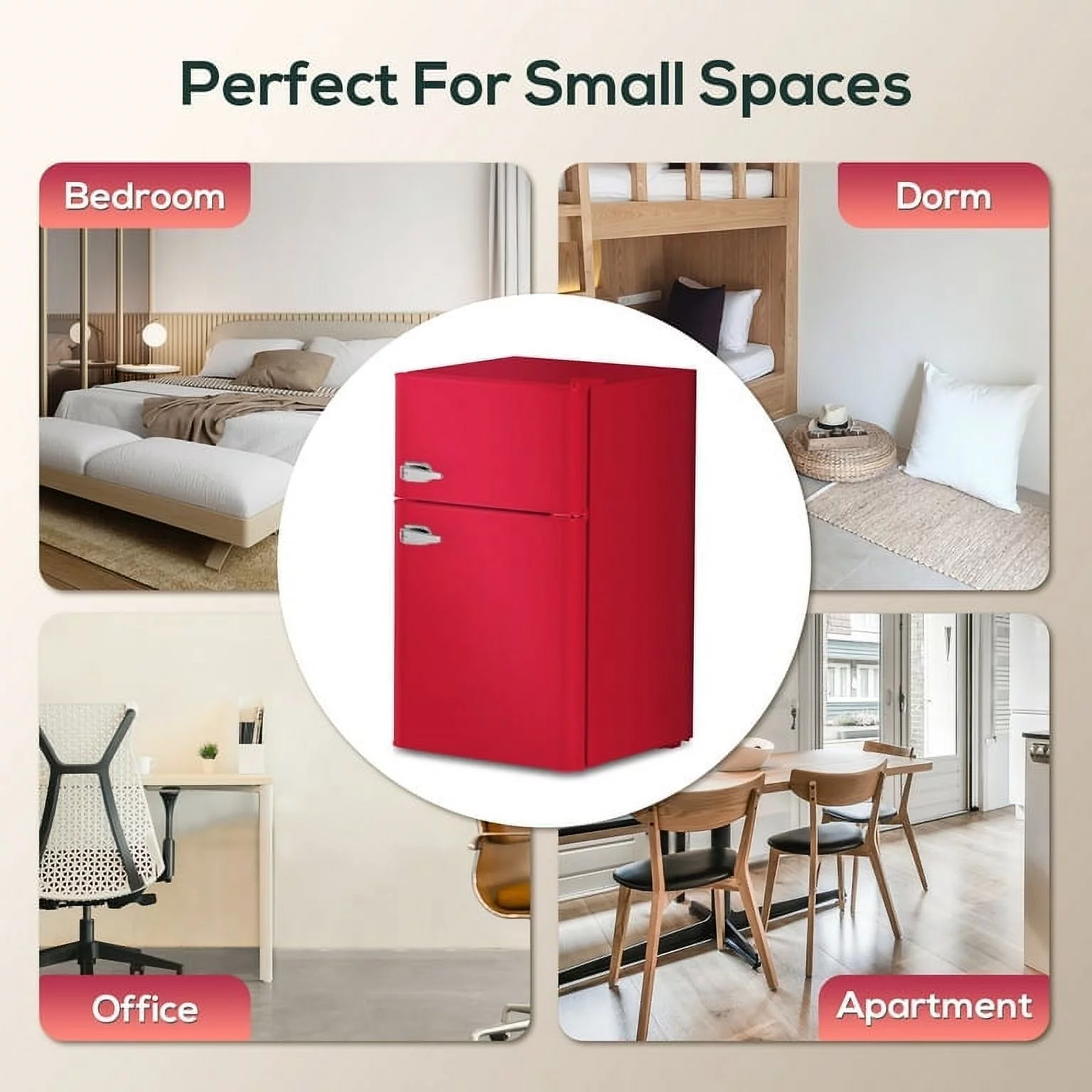 Auseo 3.2 Cu.Ft Double Door Mini Fridge with Freezer, Compact Retro Refrigerator for Dorm, Office, Bar, RV, Bedroom, Black - Cheap Fitting