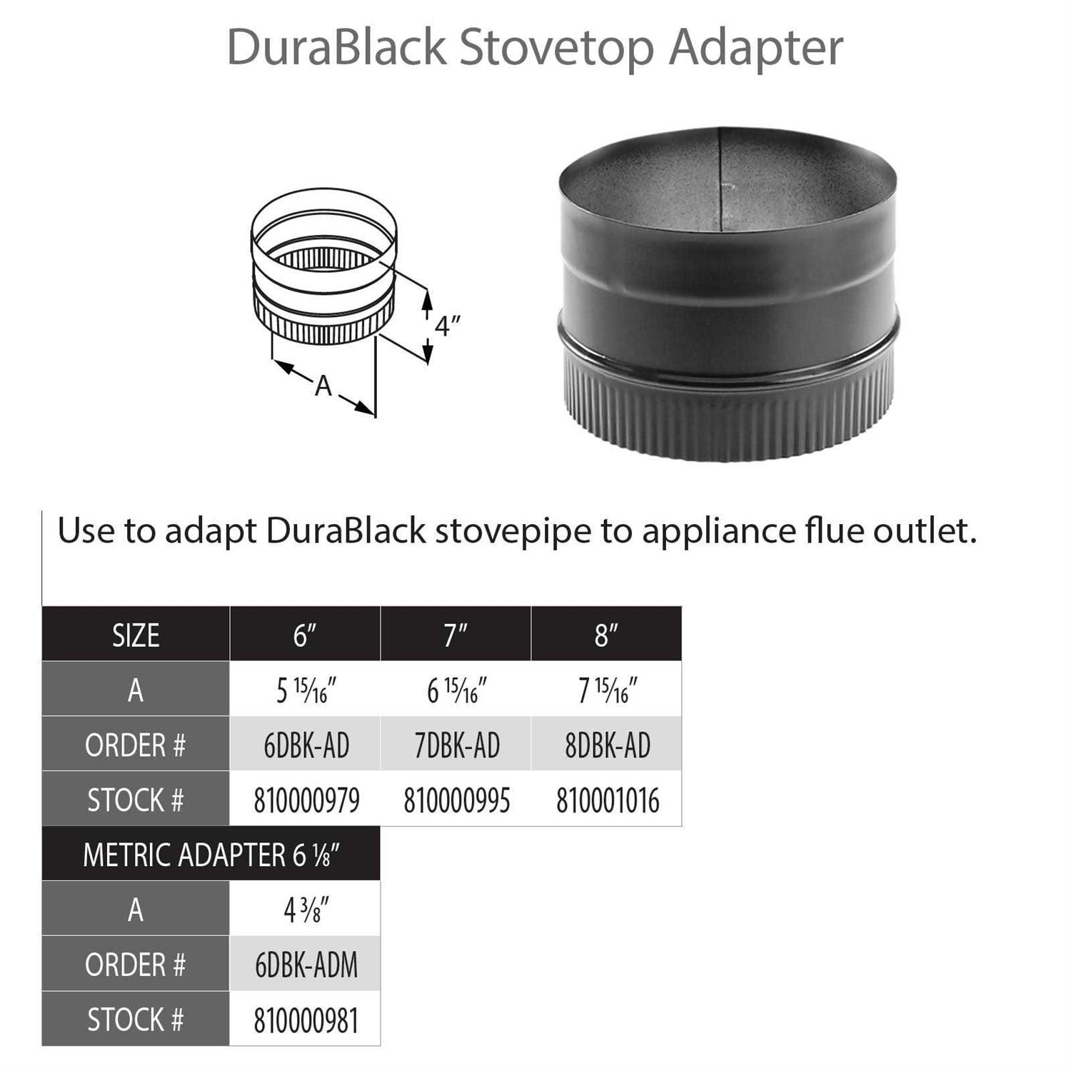 DuraVent DuraBlack Stovetop Adapter Diameter - Cheap Fitting