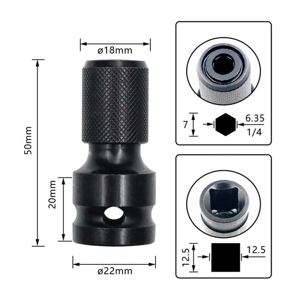 DCA 2PCS 1/2 inch Square Drive to 1/4 inch Hex Female Socket Adapter Converter Chuck Adapter for Impact Air and Electric Wrench - Cheap Fitting