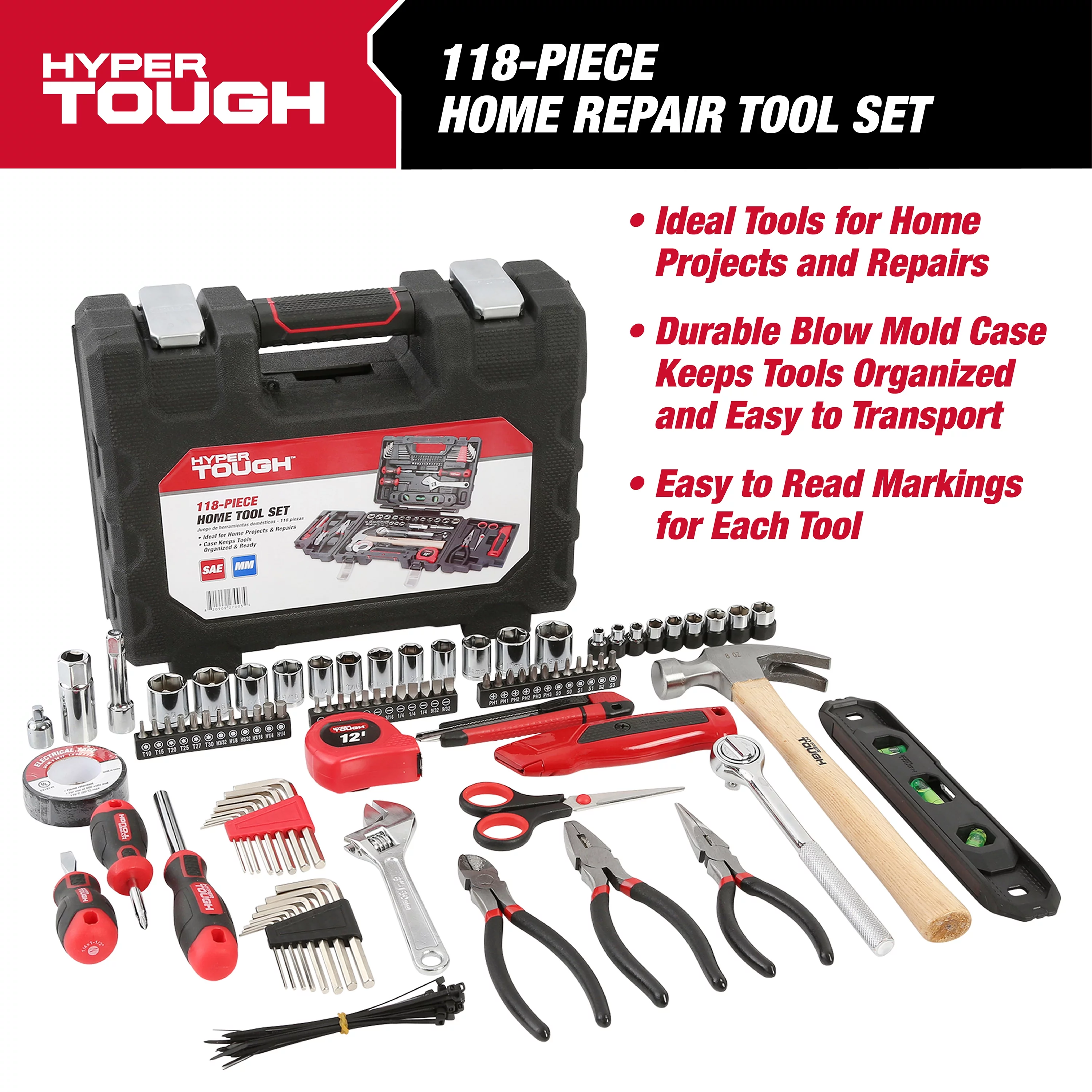 Hyper Tough 118-Piece Tool Set for Home Repairs, Model 7003 - Cheap Fitting