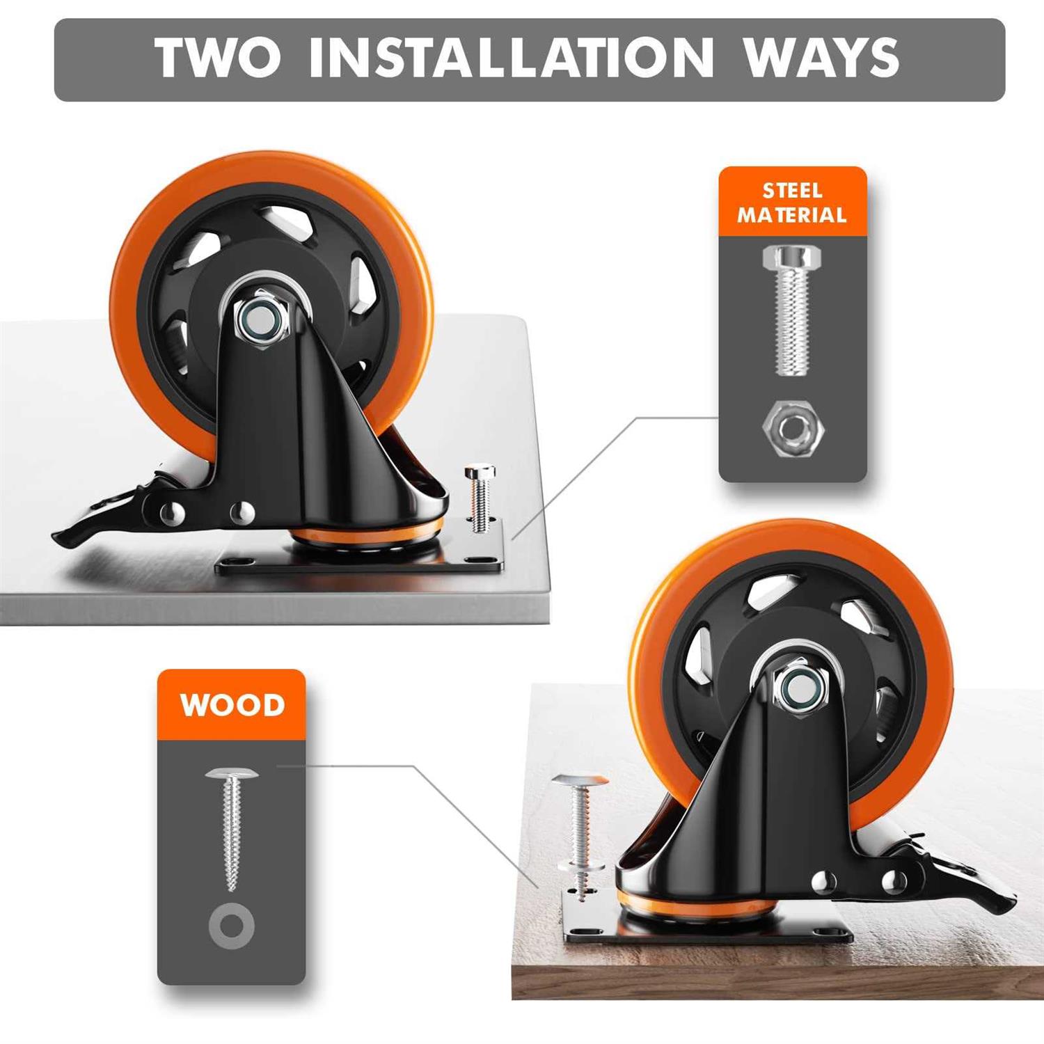 YUPEZOP 4 Inch Caster Wheels Casters Set of 4 Heavy Duty Casters with Brake 2200 Lbs - Cheap Fitting